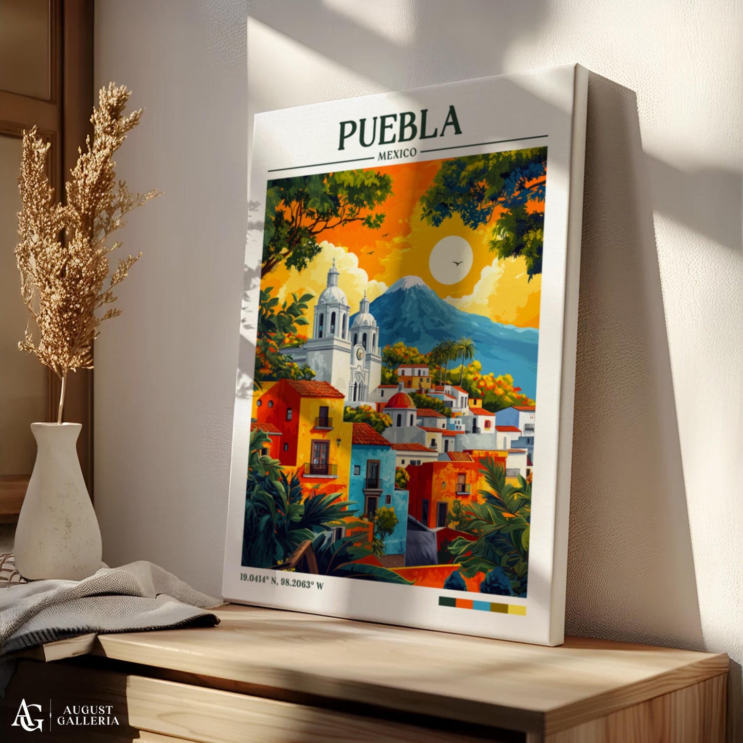 Puebla Mexico Retro Travel Print