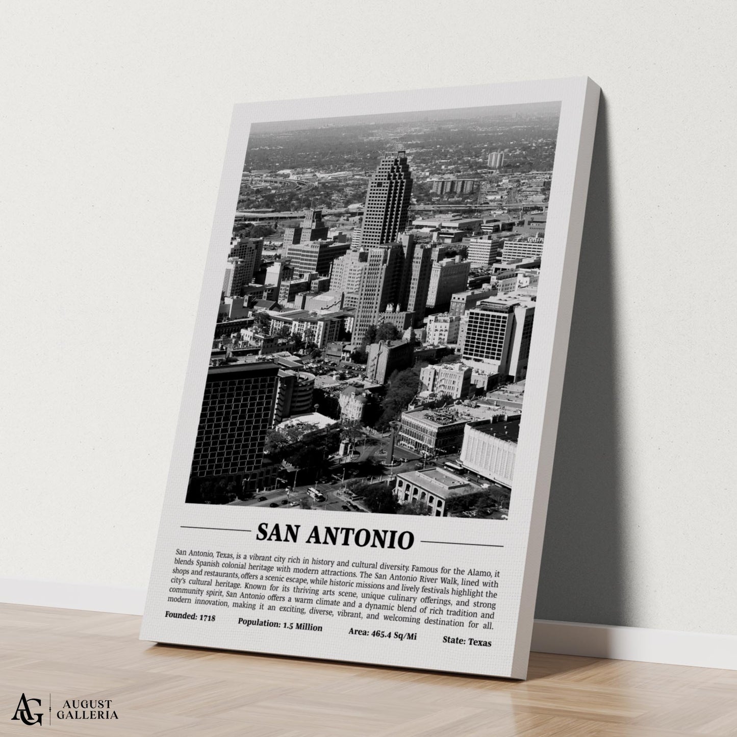 San Antonio Black & White City Print