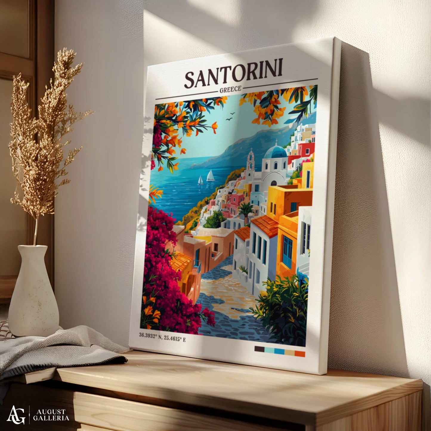 Santorini Greece Retro Travel Print
