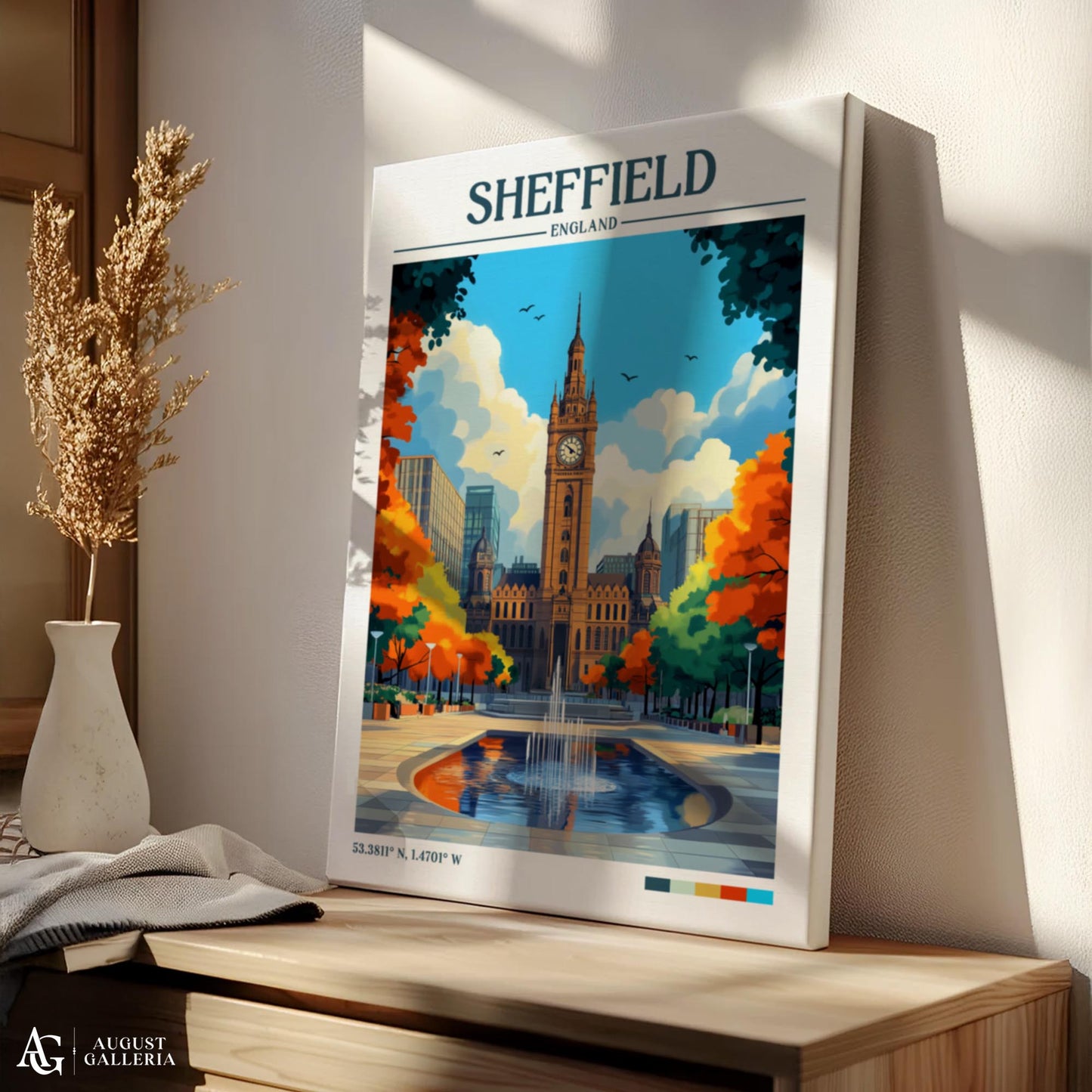Sheffield England Retro Travel Print