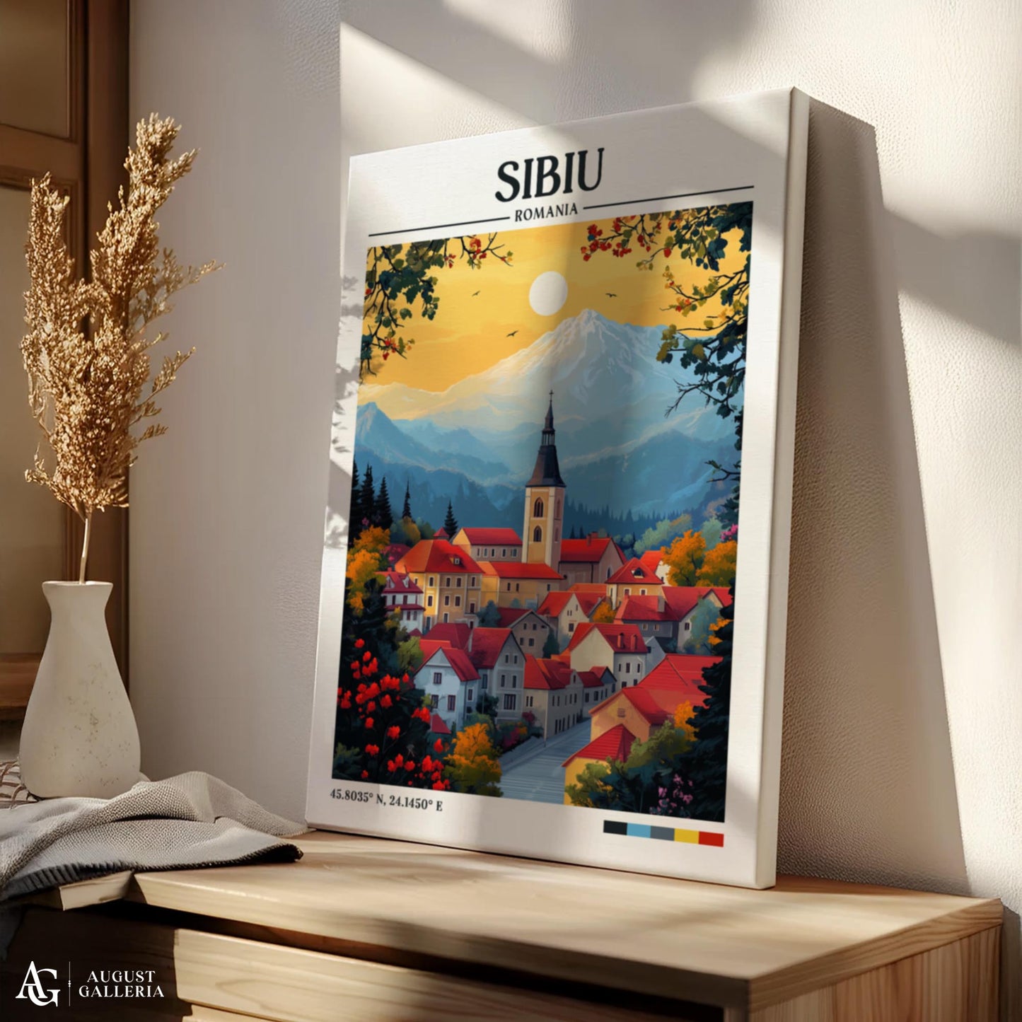 Sibiu Romania Retro Travel Print