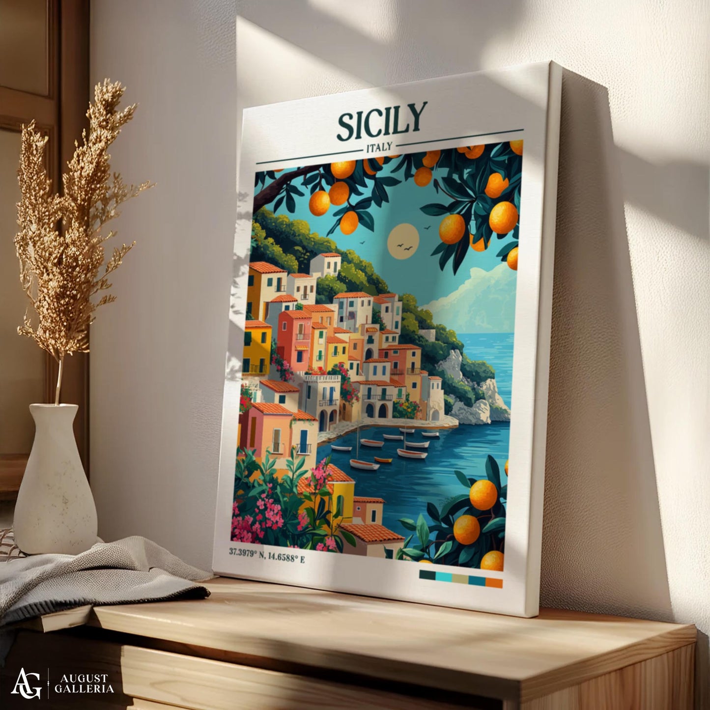 Sicily Italy Retro Travel Print