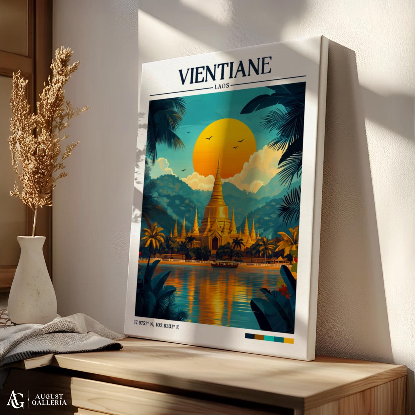 Vientiane Laos Retro Travel Print