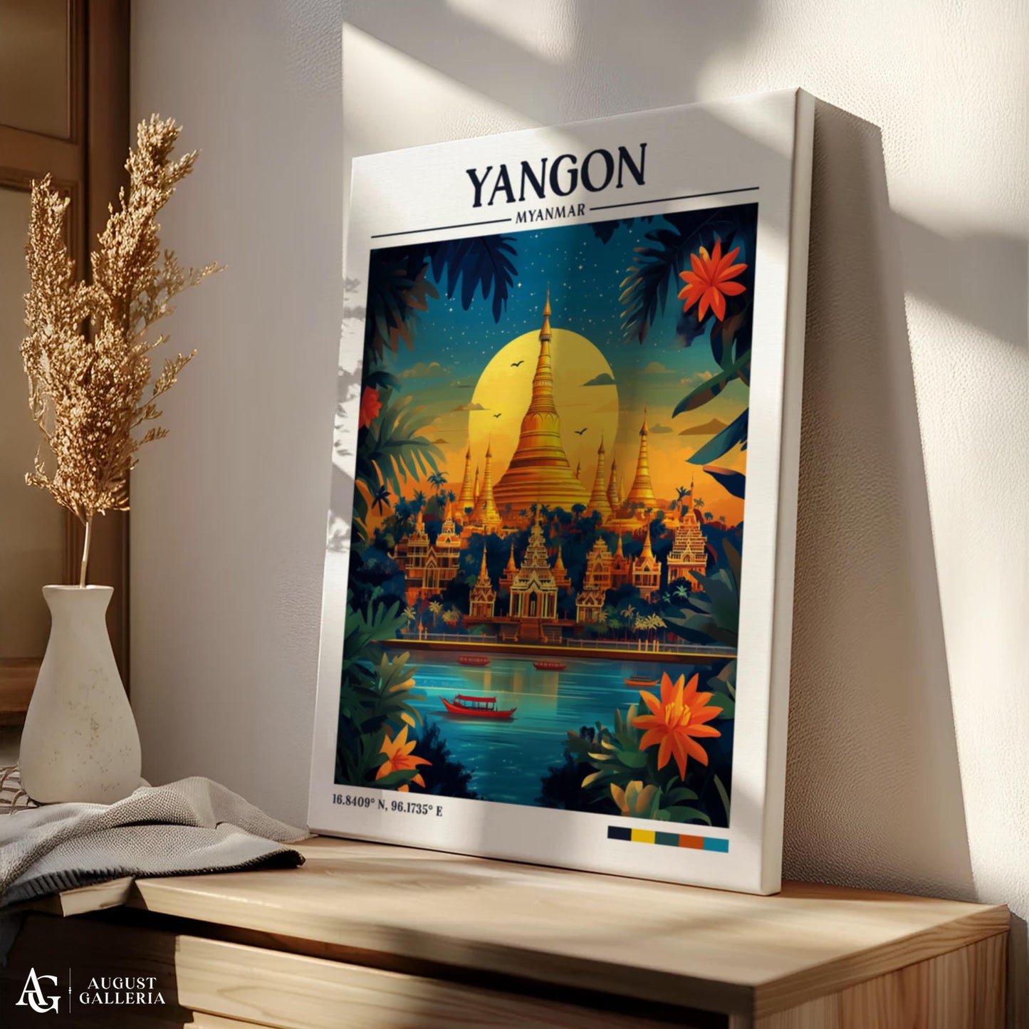 Yangon Myanmar Retro Travel Print