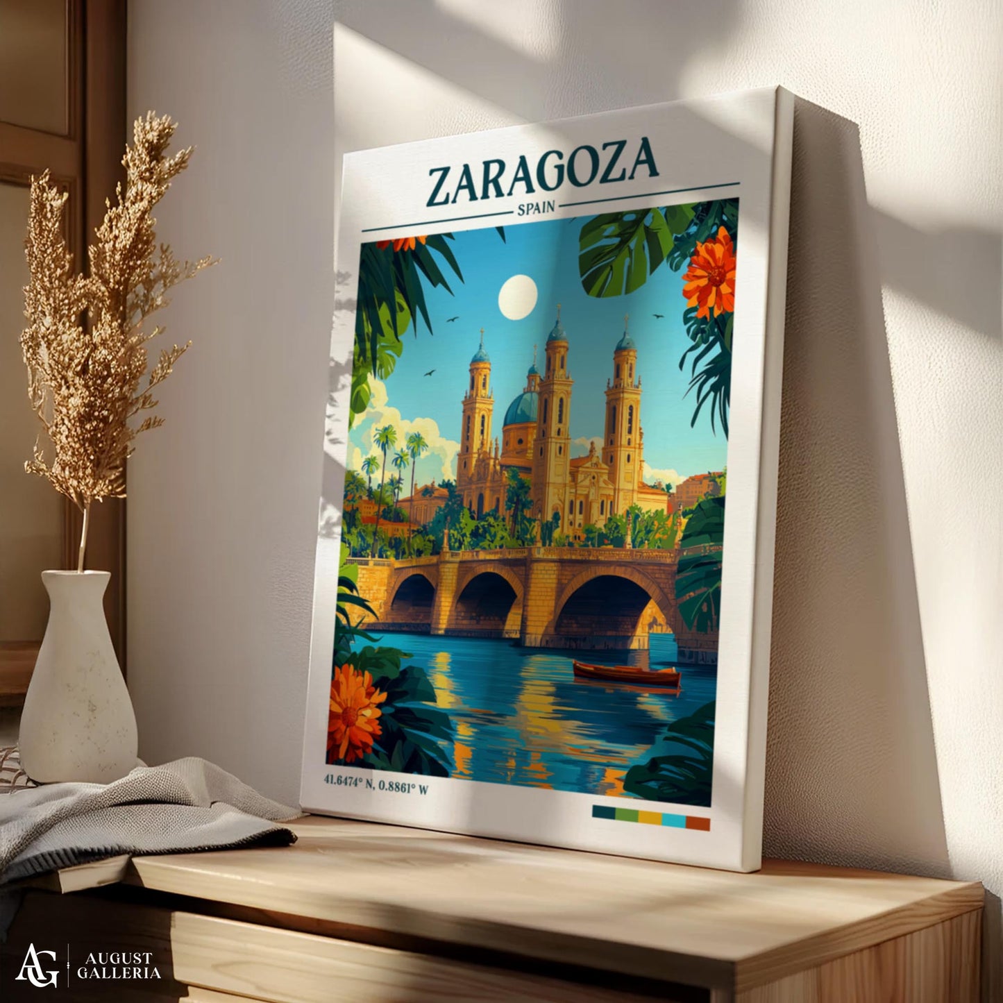 Zaragoza Spain Retro Travel Print