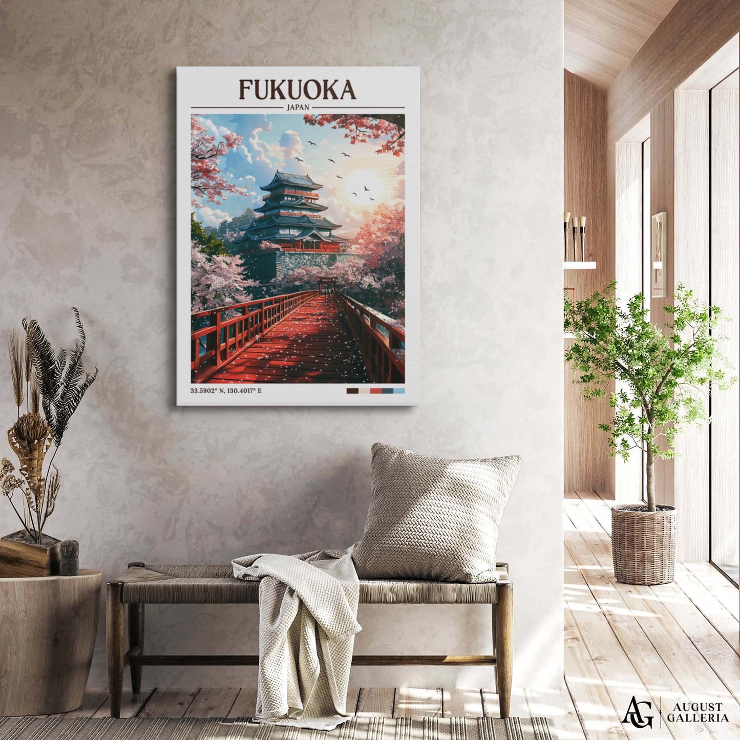 Fukuoka Japan Retro Travel Print