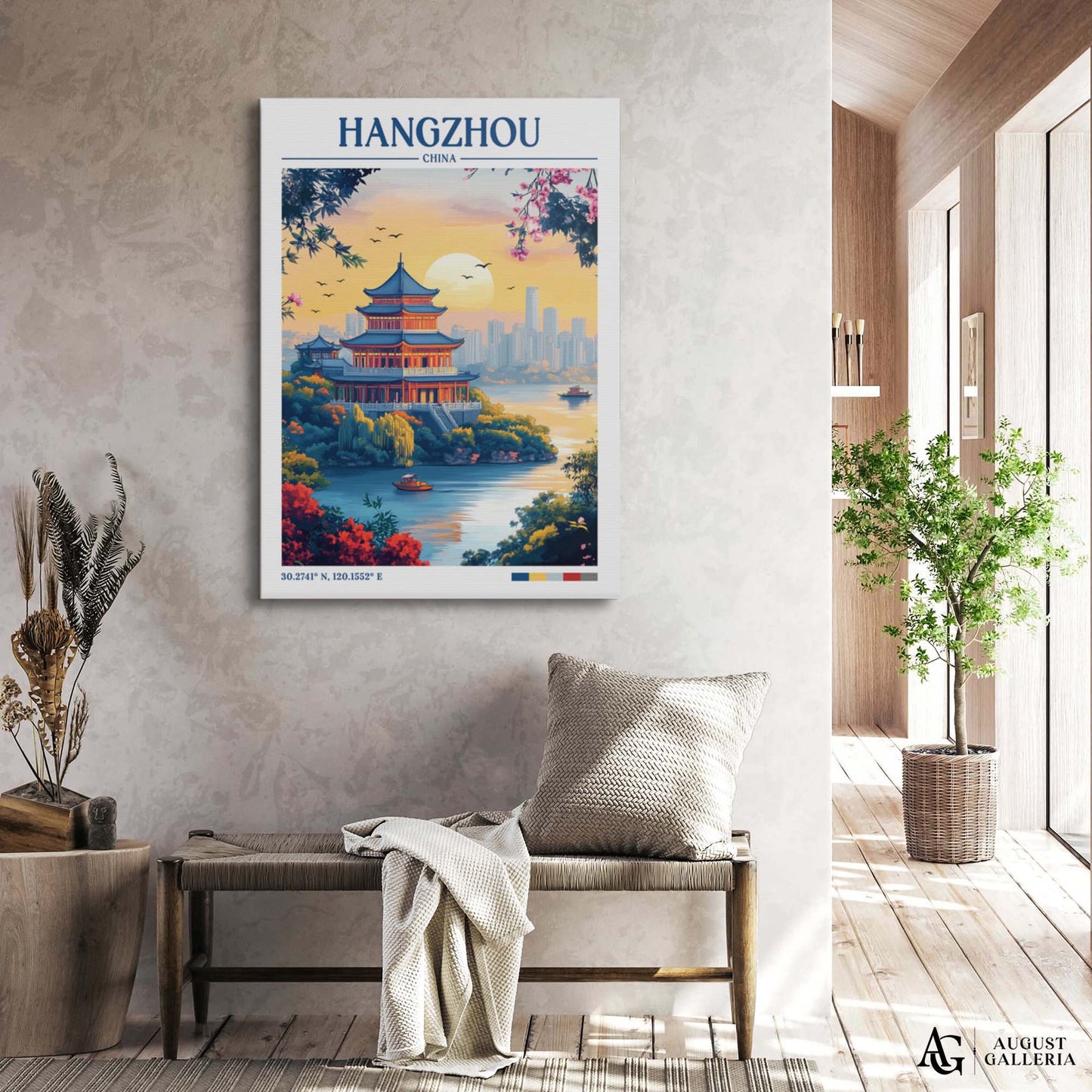Hangzhou China Retro Travel Print