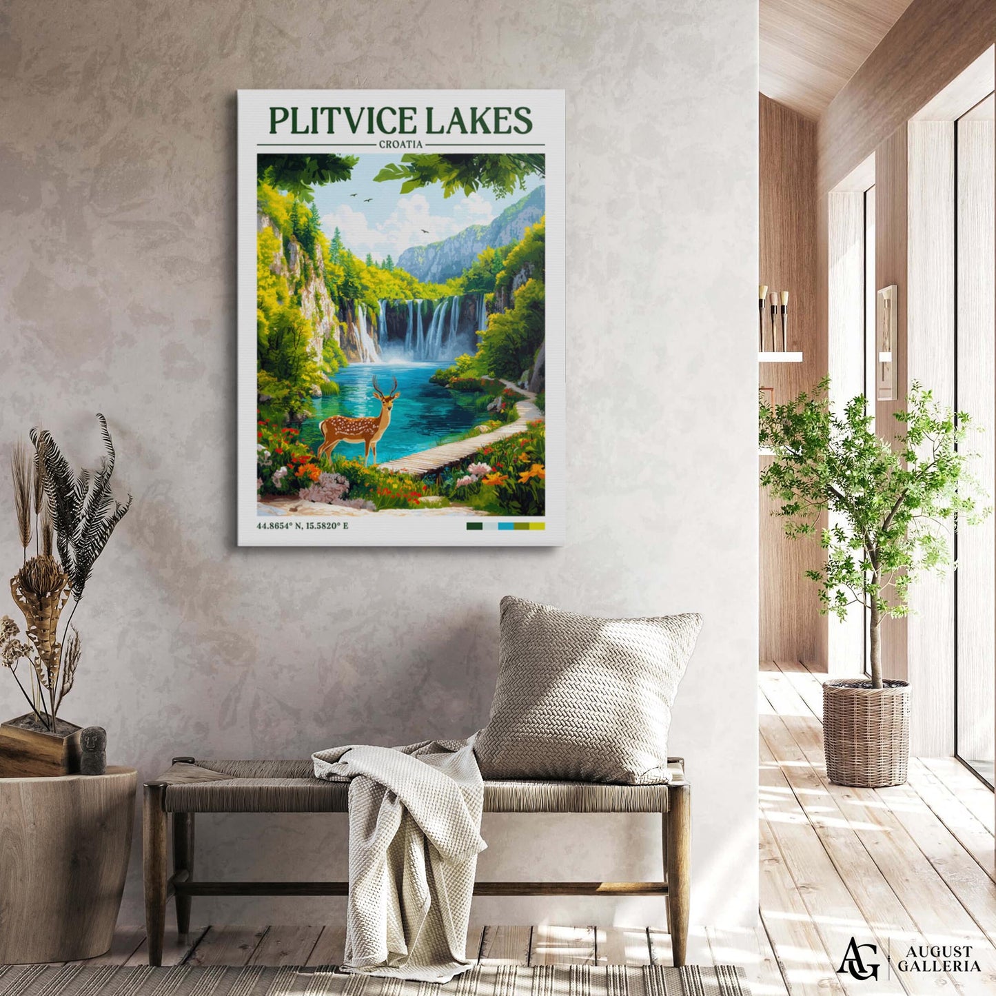 Plitvice Lakes Retro Travel Print