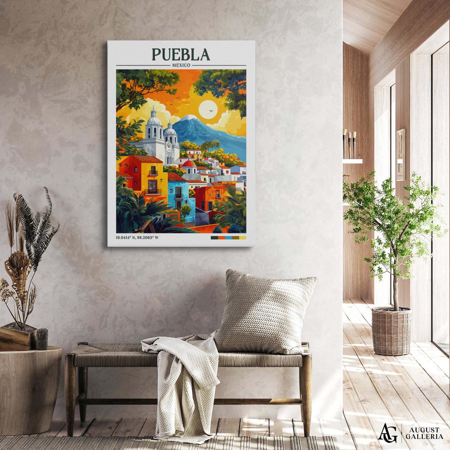 Puebla Mexico Retro Travel Print