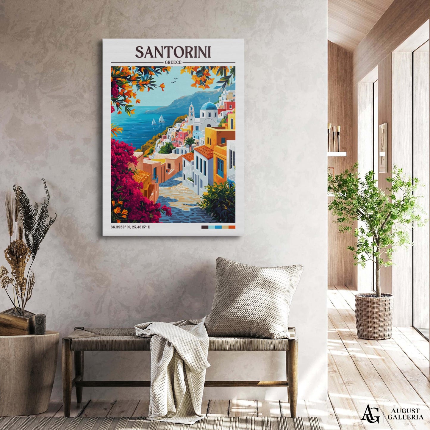 Santorini Greece Retro Travel Print