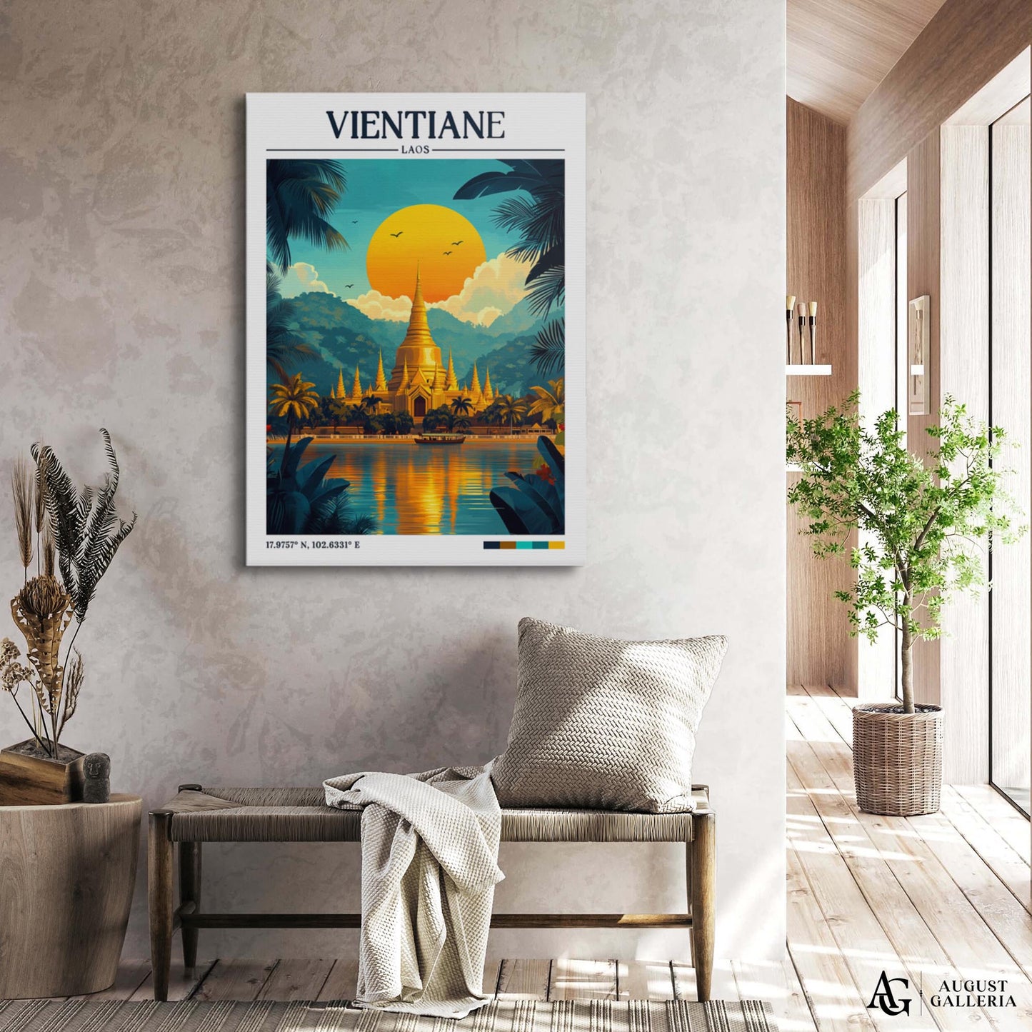 Vientiane Laos Retro Travel Print