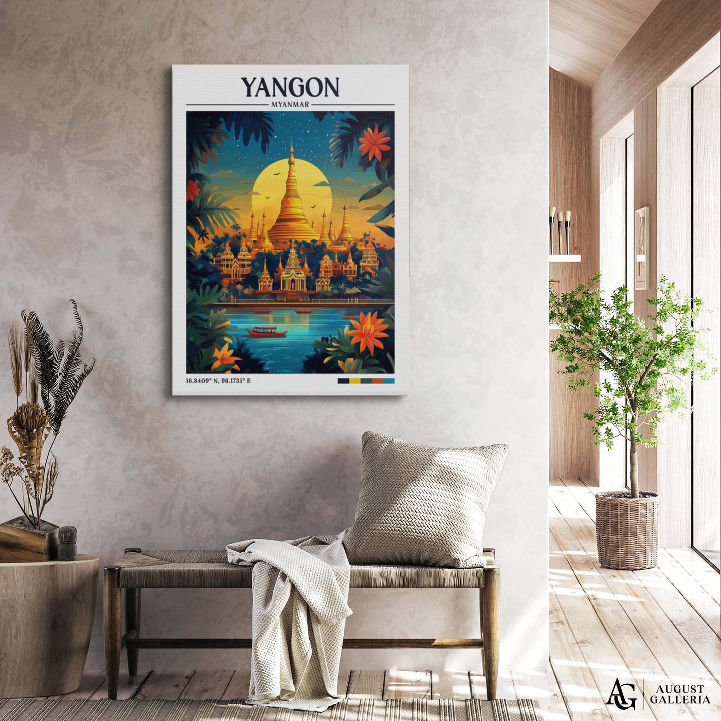 Yangon Myanmar Retro Travel Print