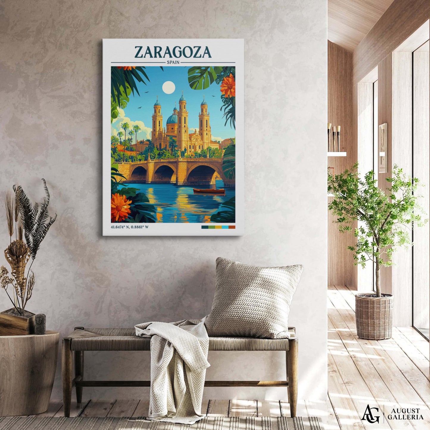 Zaragoza Spain Retro Travel Print