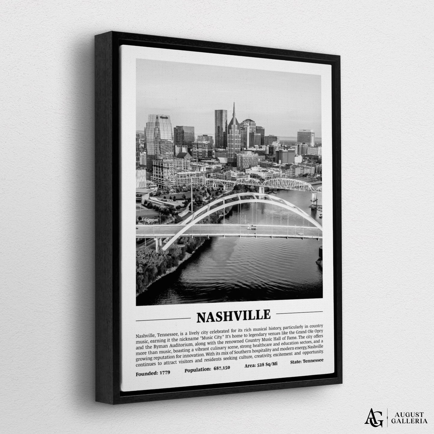 Nashville Black & White City Print