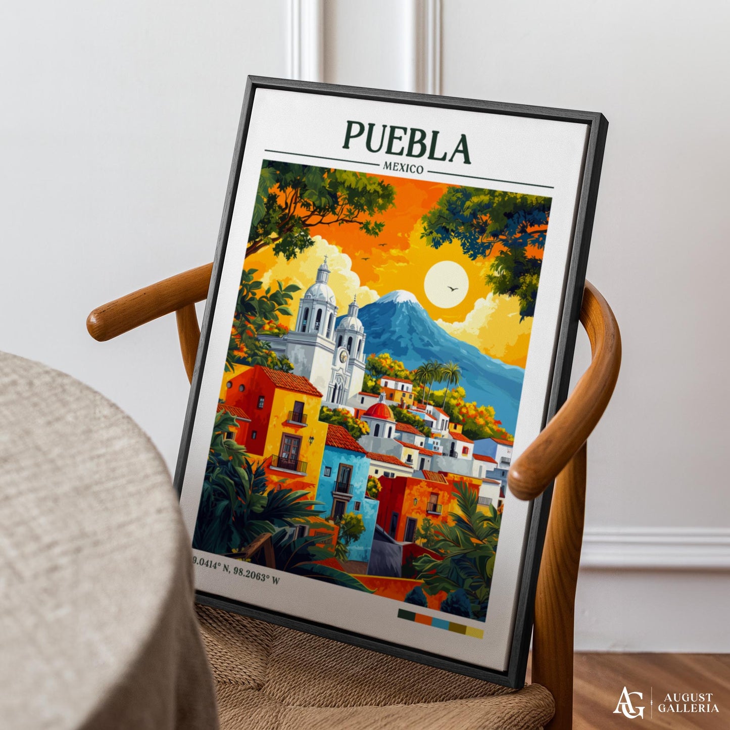 Puebla Mexico Retro Travel Print