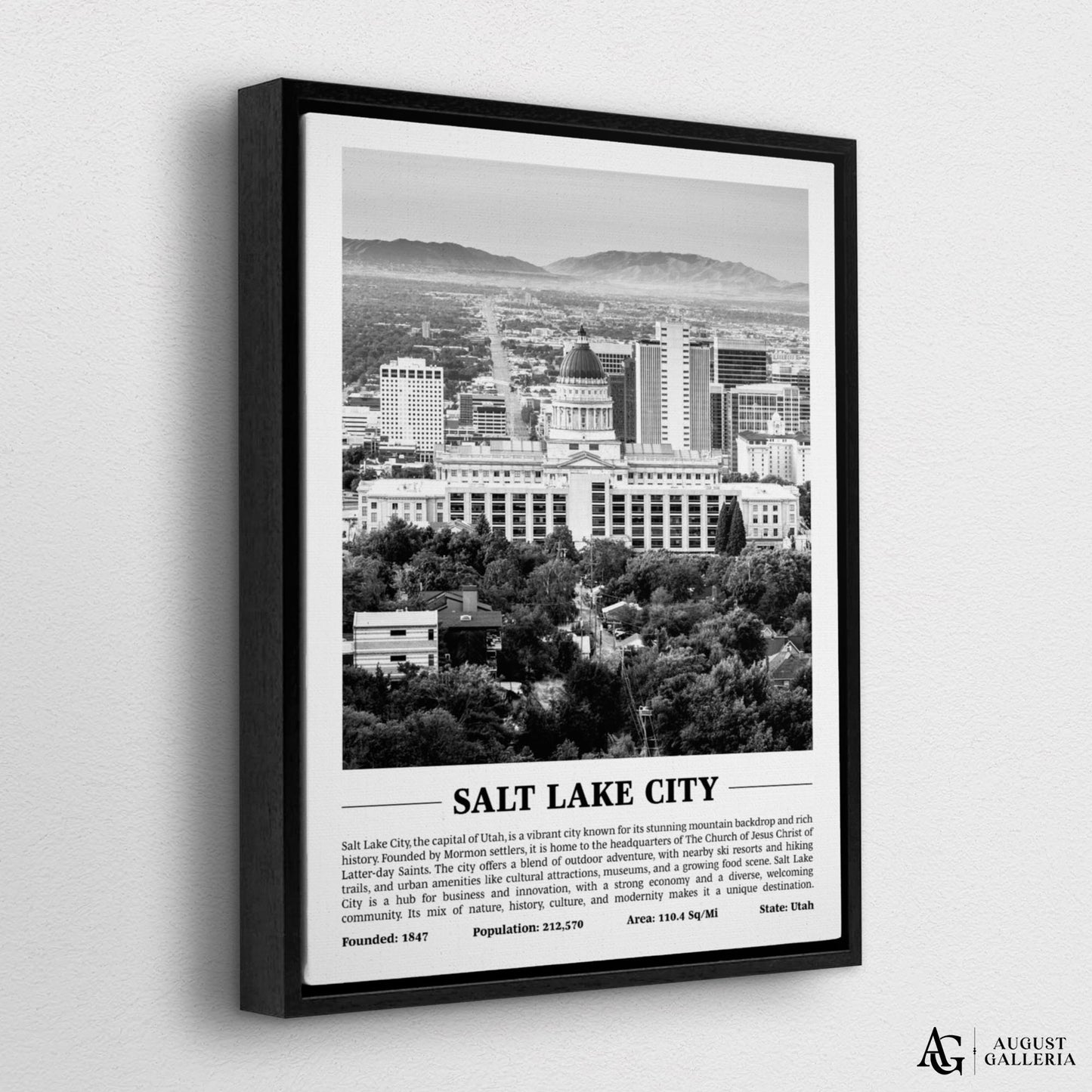 Salt Lake City Black & White City Print