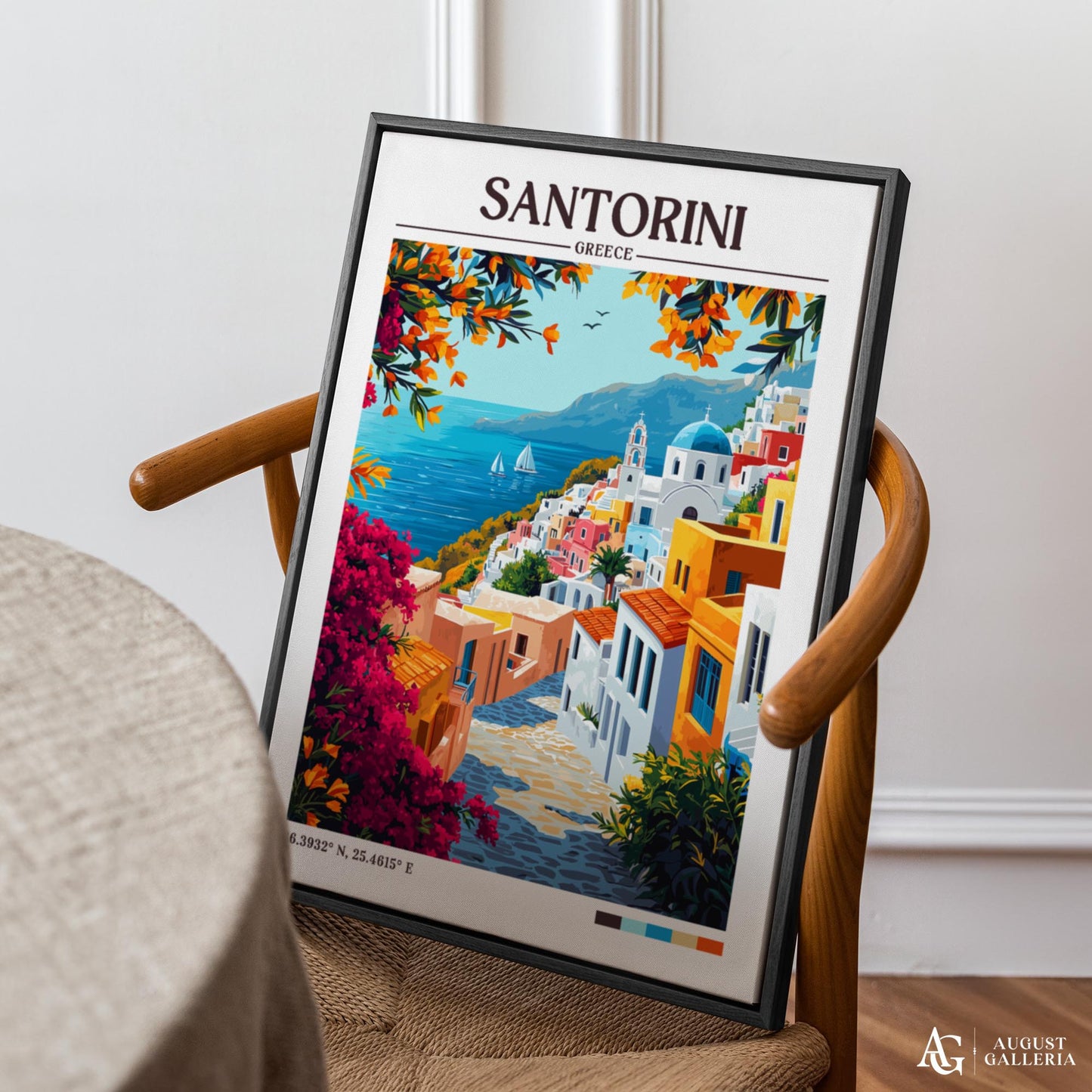 Santorini Greece Retro Travel Print