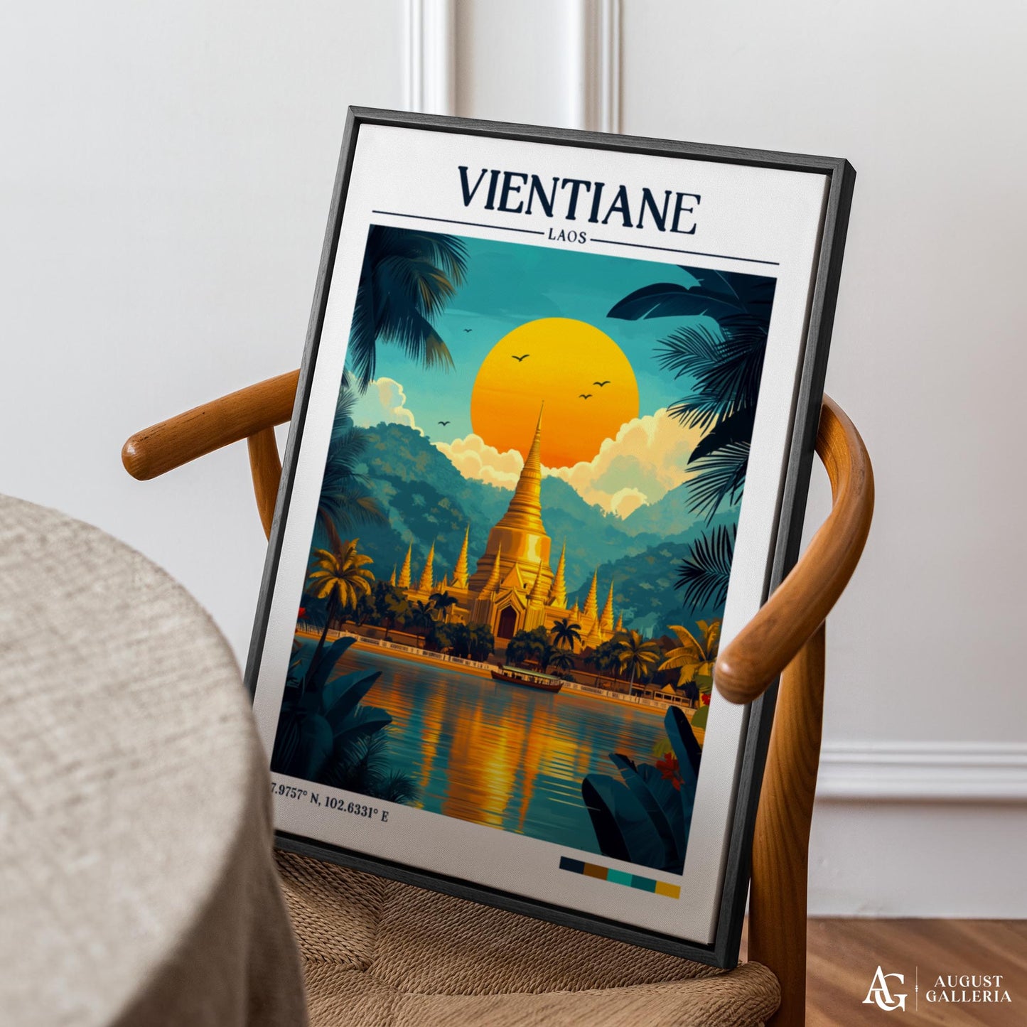 Vientiane Laos Retro Travel Print