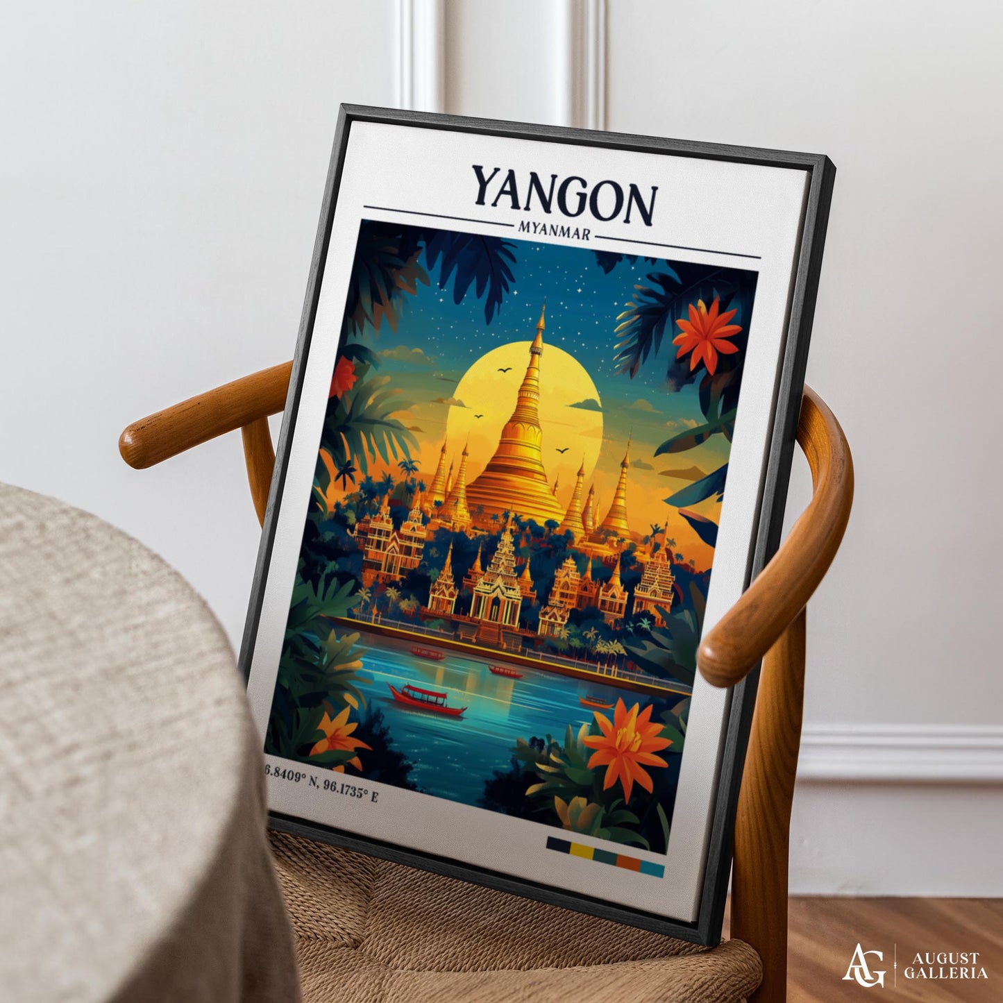 Yangon Myanmar Retro Travel Print