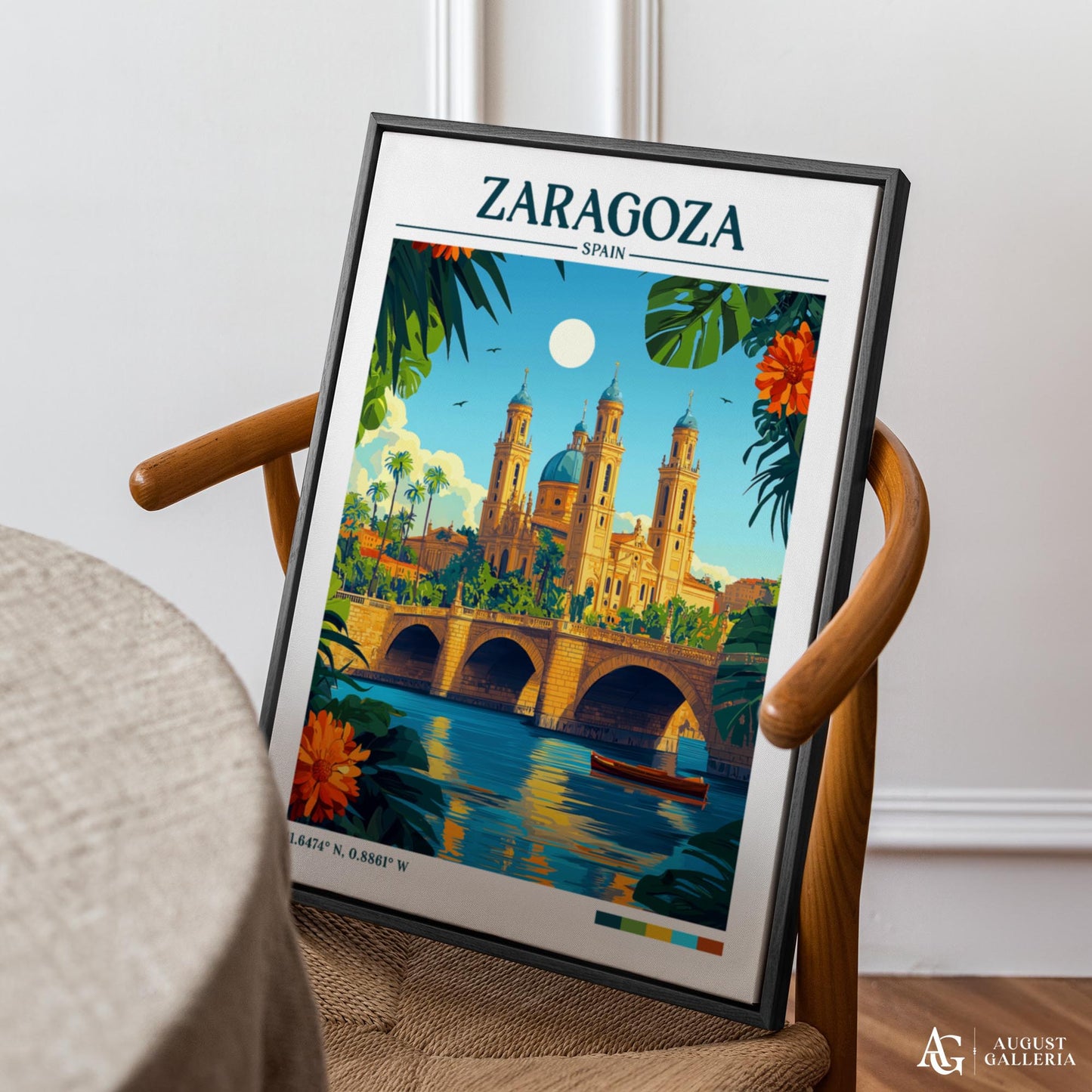 Zaragoza Spain Retro Travel Print