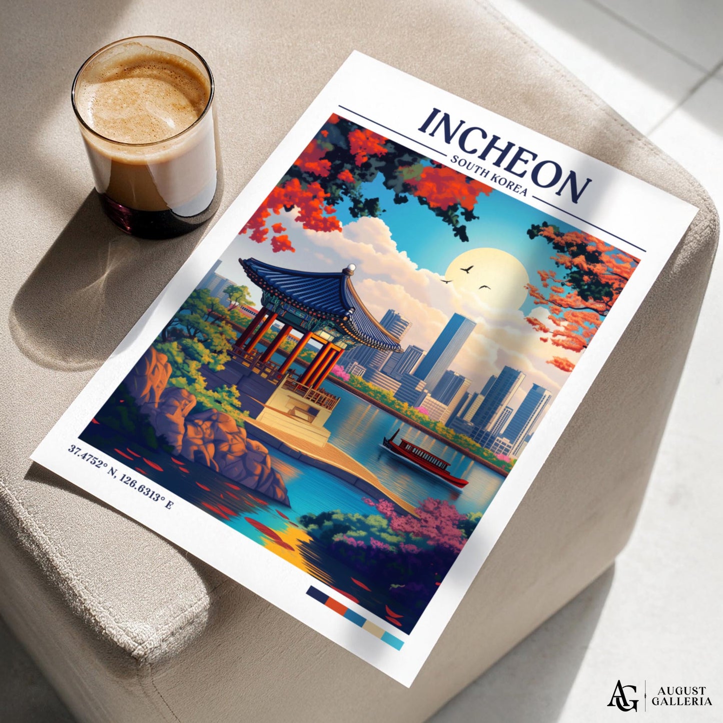 Incheon South Korea Retro Travel Print