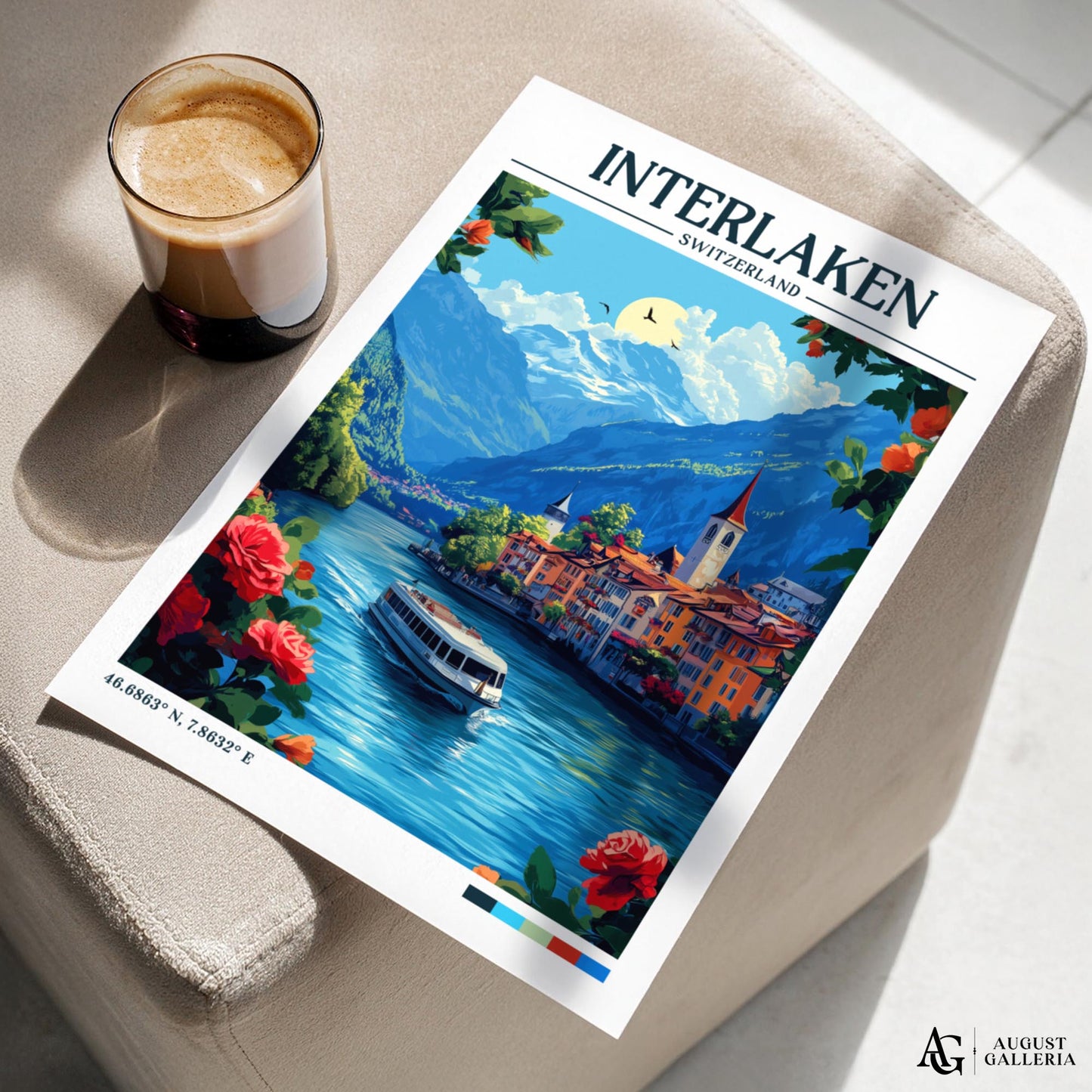 Interlaken Switzerland Retro Travel Print