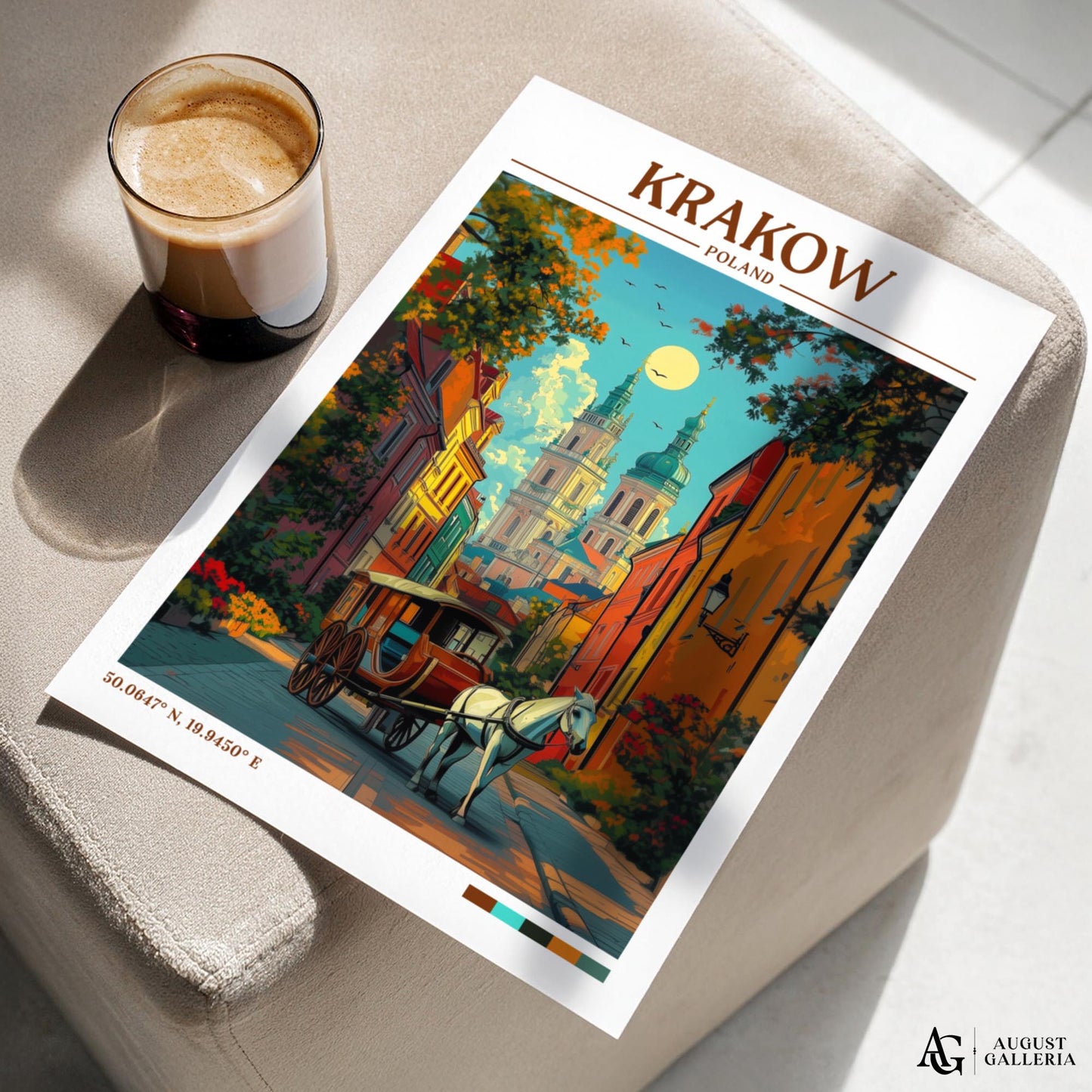Kraków Poland Retro Travel Print