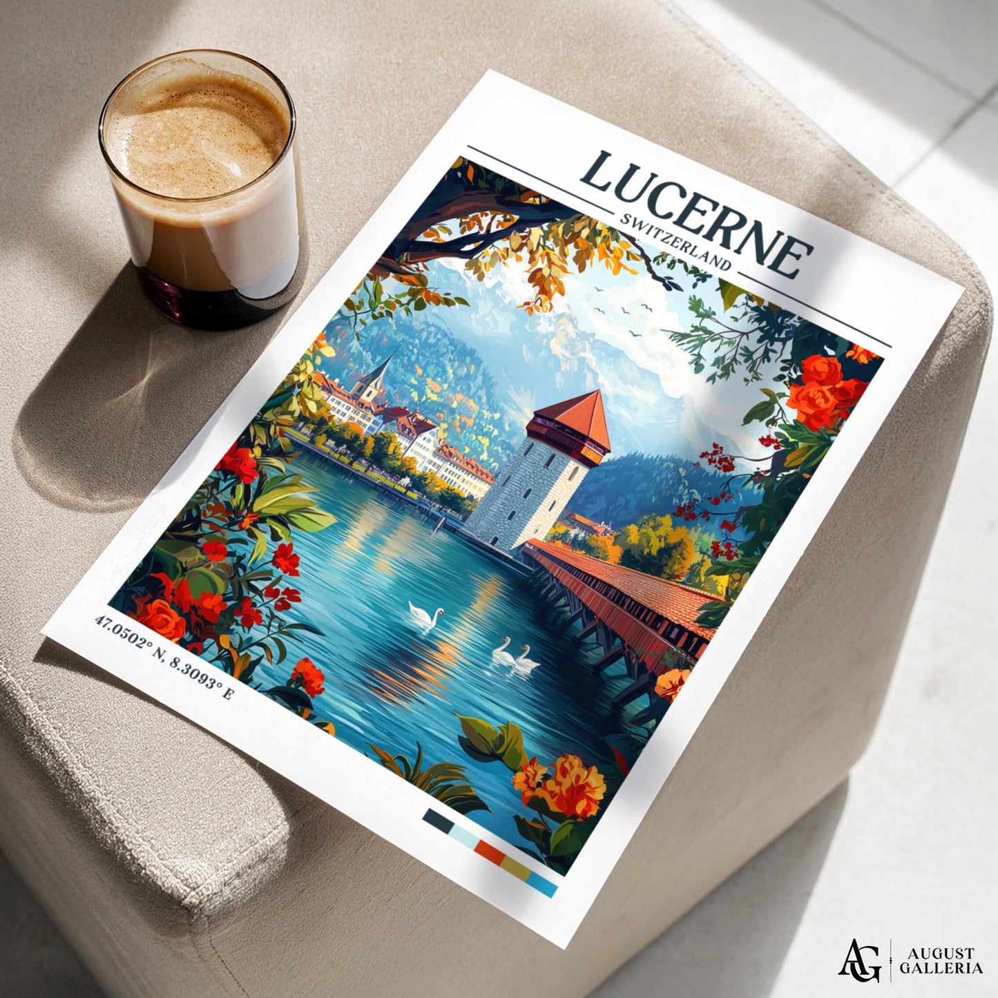 Lucerne Switzerland Retro Travel Print