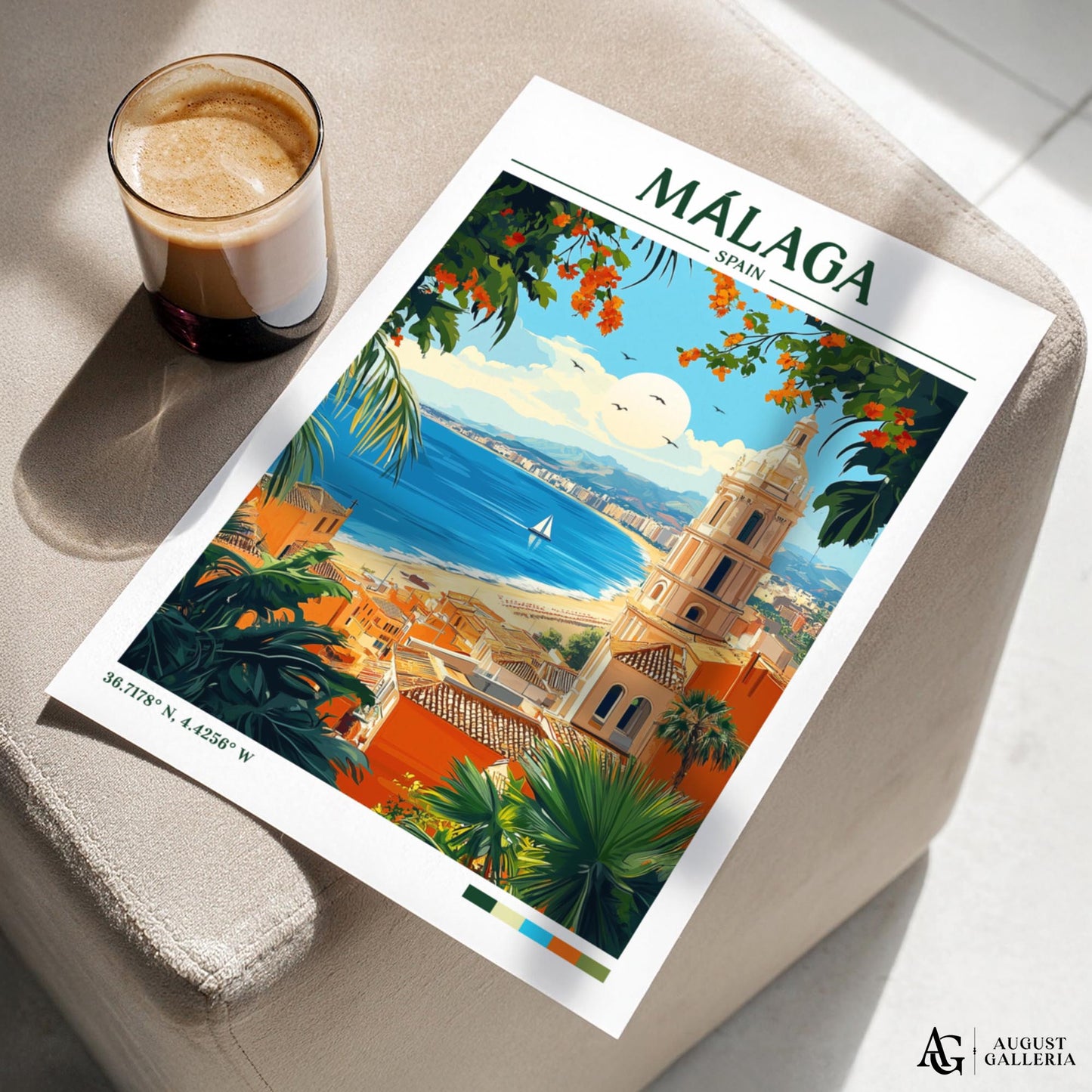 Málaga Spain Retro Travel Print