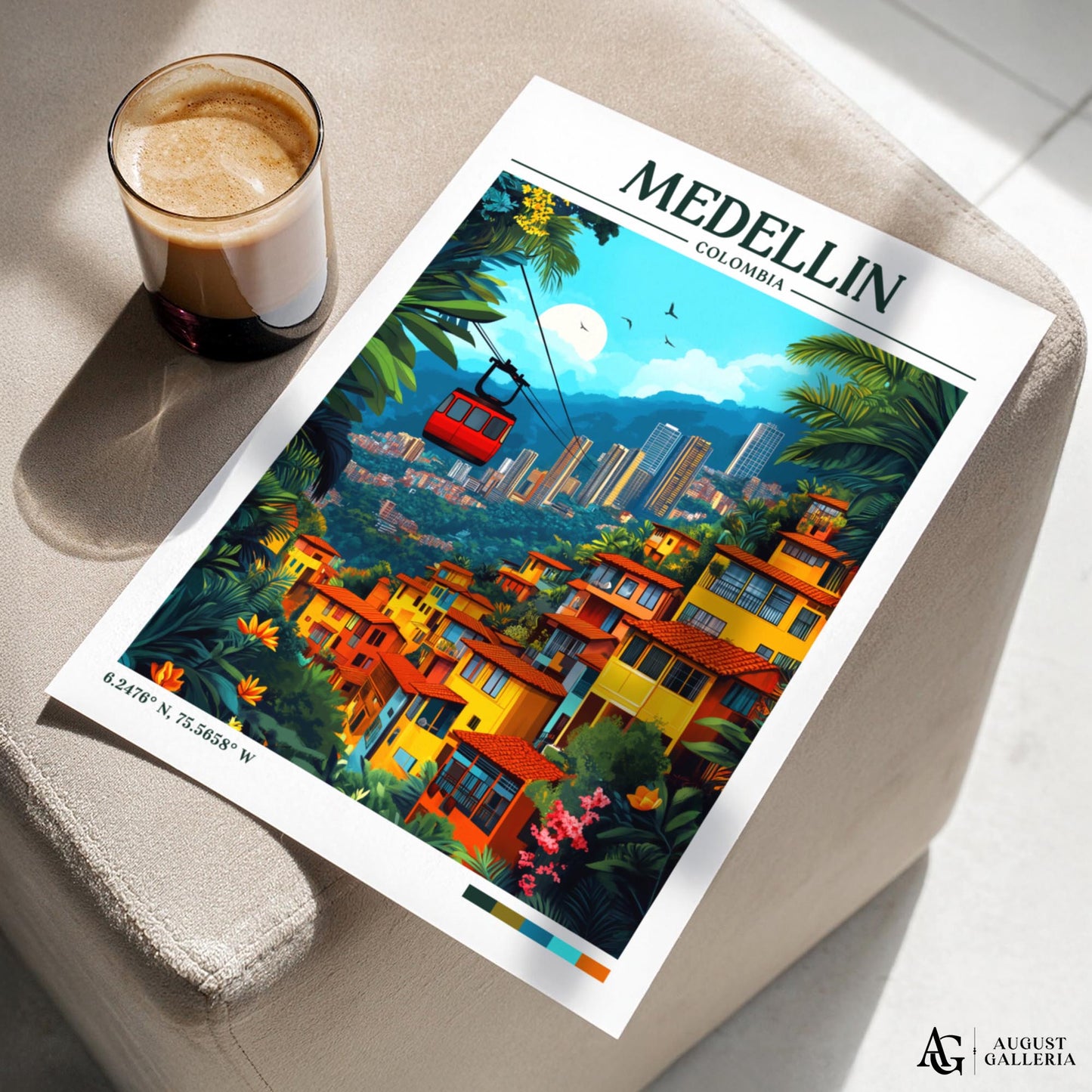 Medellín Colombia Retro Travel Print