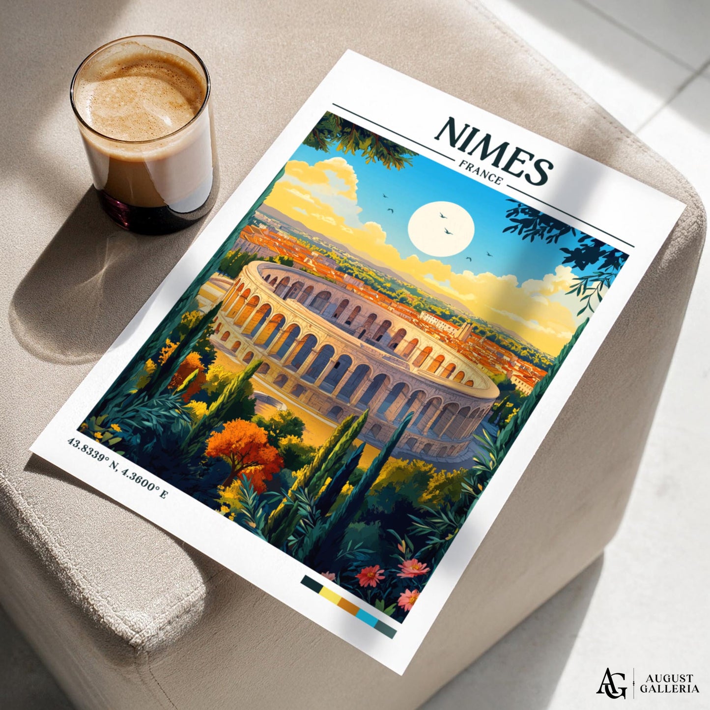 Nîmes France Retro Travel Print