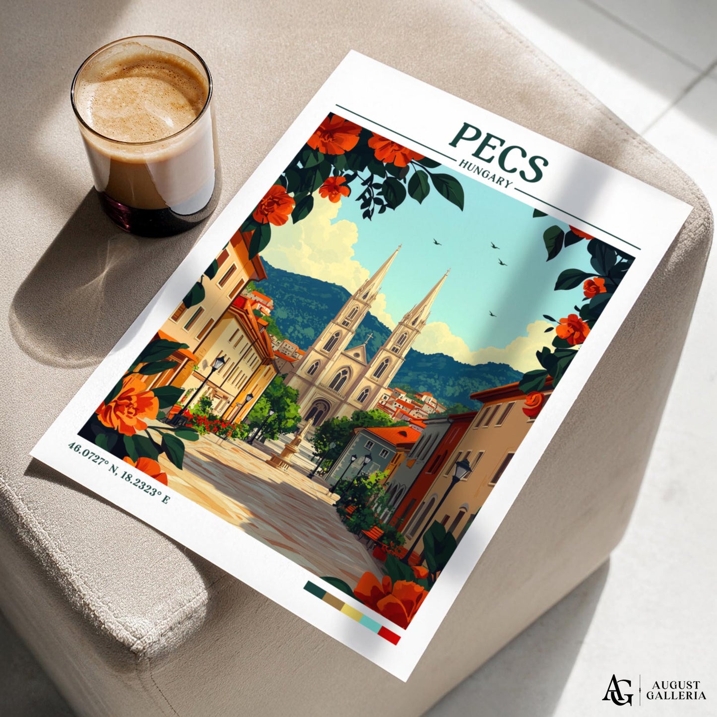 Pécs Hungary Retro Travel Print