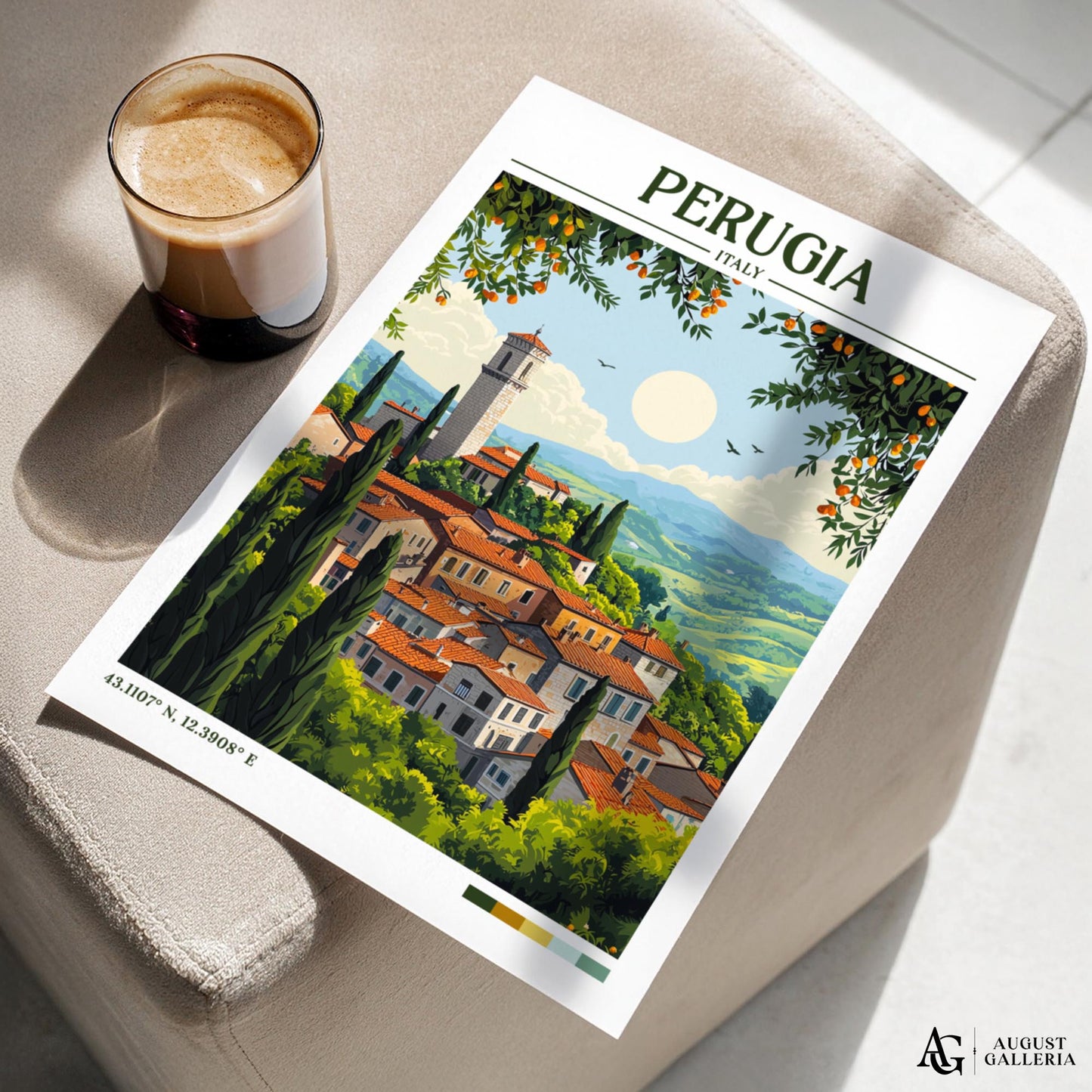 Perugia Italy Retro Travel Print