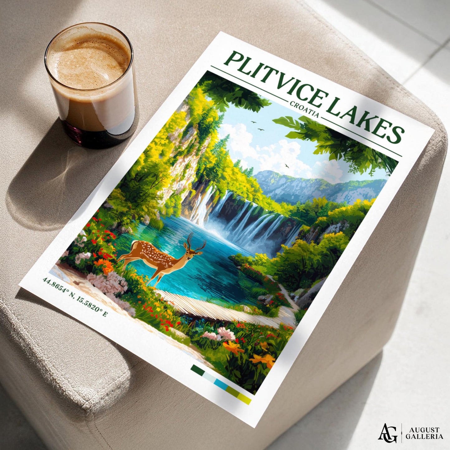 Plitvice Lakes Retro Travel Print