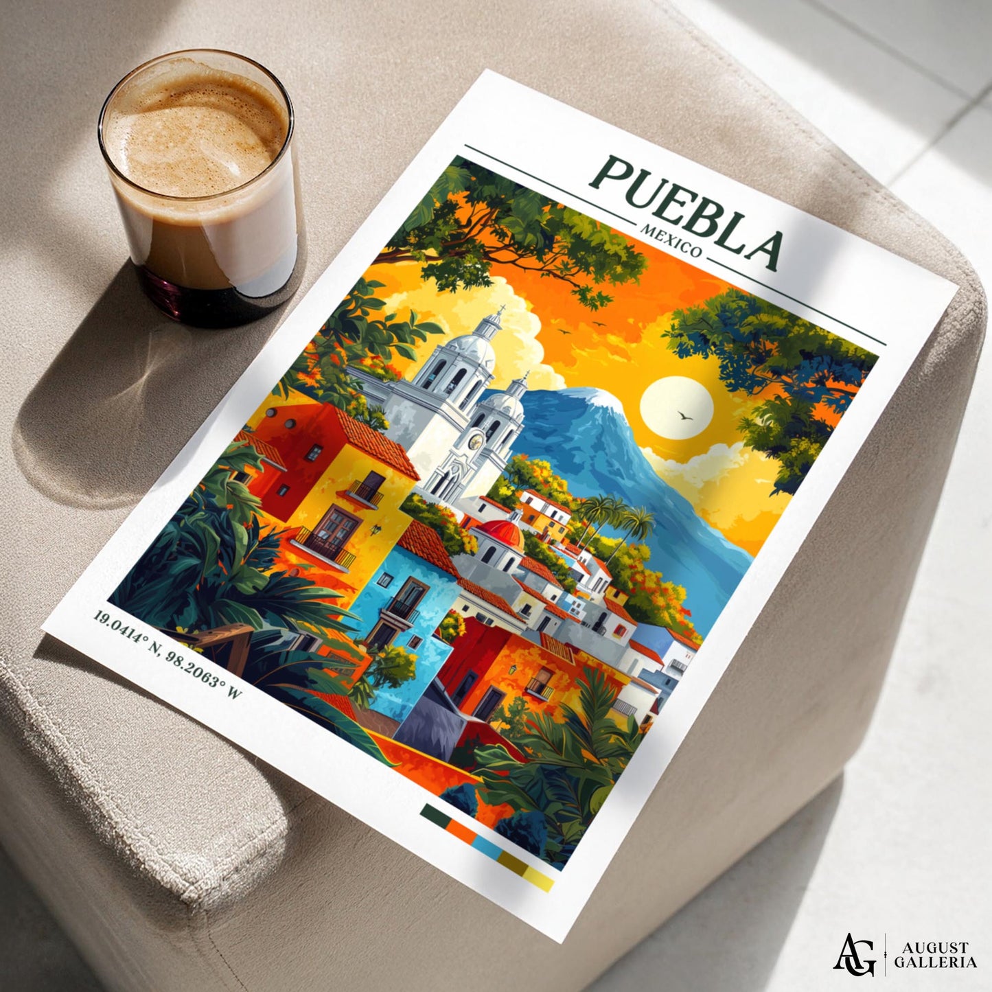Puebla Mexico Retro Travel Print