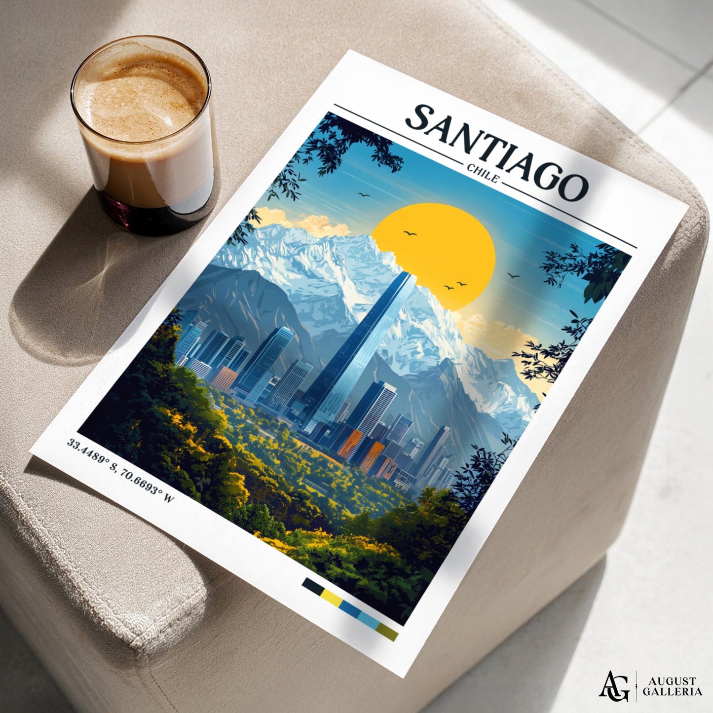 Santiago Chile Retro Travel Print