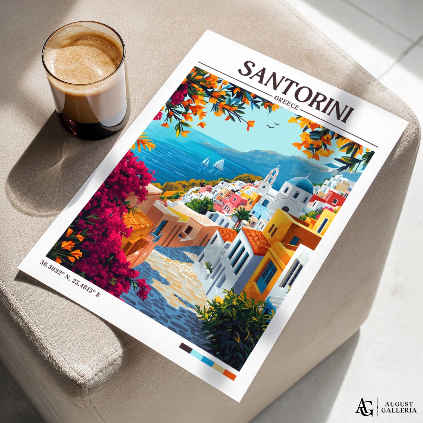 Santorini Greece Retro Travel Print