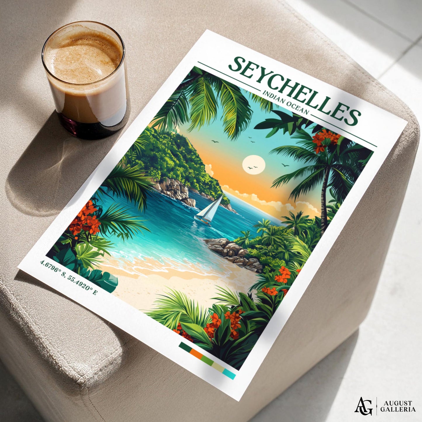 Seychelles Retro Travel Print