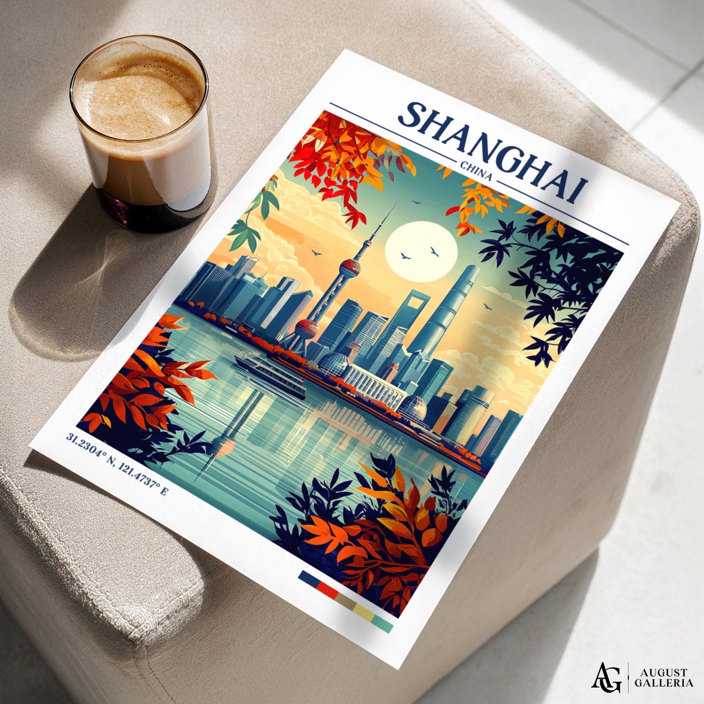Shanghai China Retro Travel Print