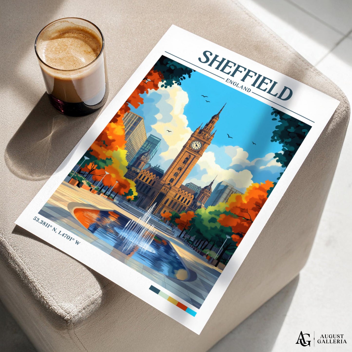 Sheffield England Retro Travel Print