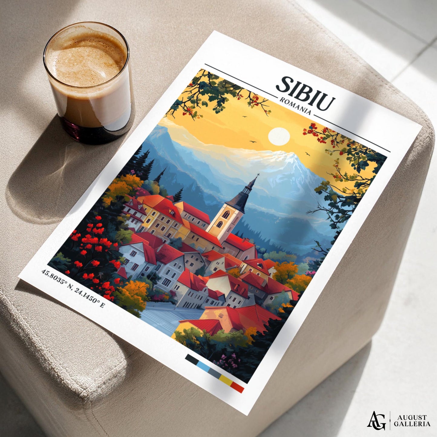 Sibiu Romania Retro Travel Print