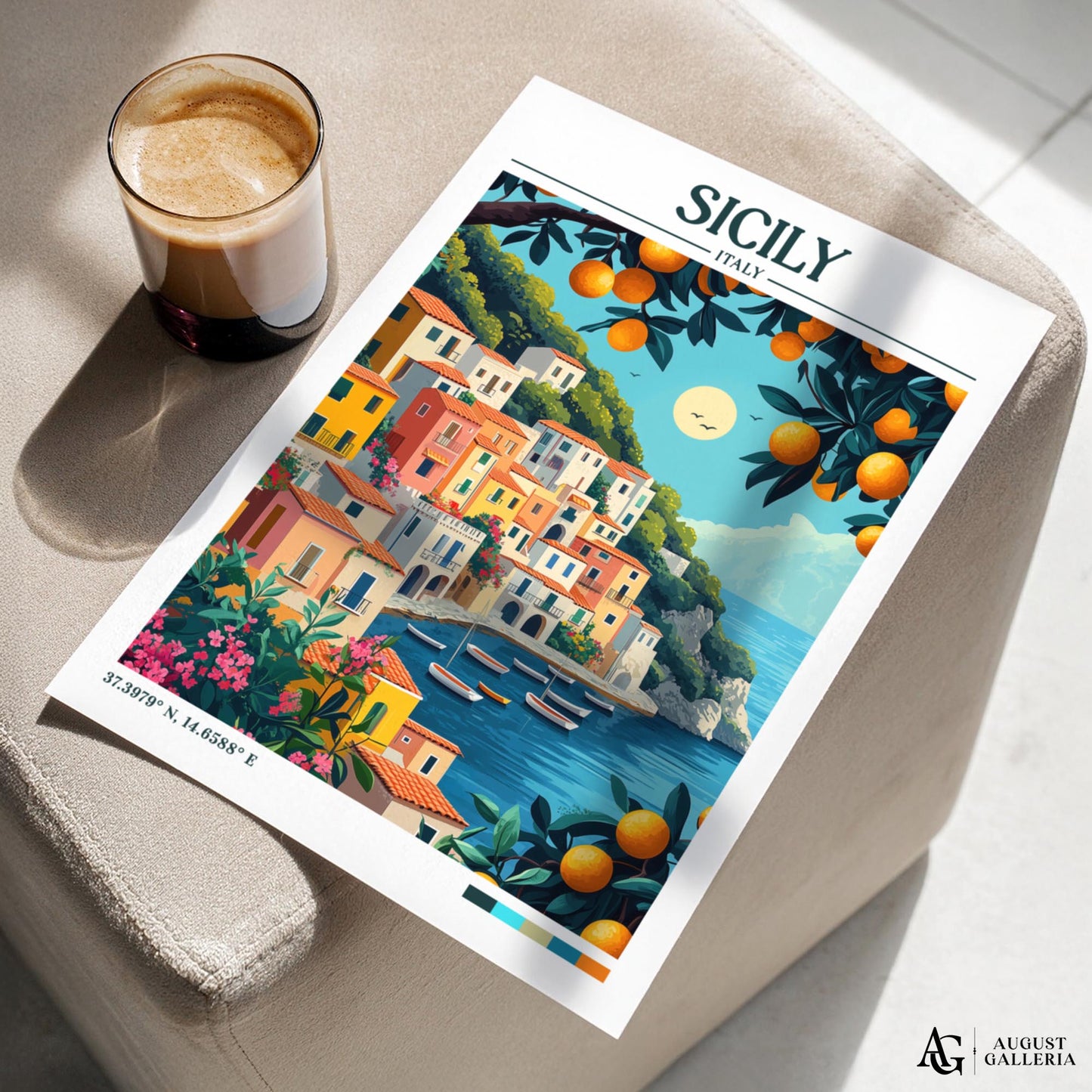 Sicily Italy Retro Travel Print