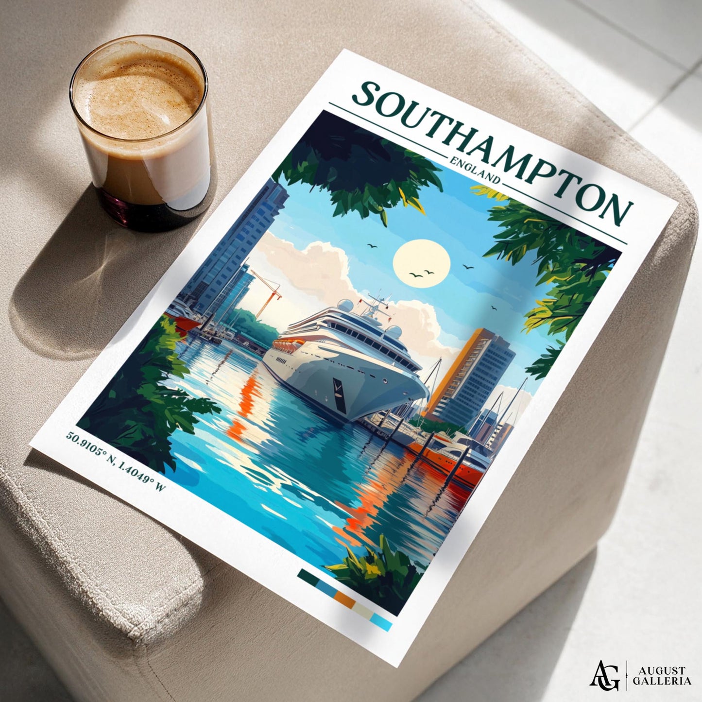Southampton England Retro Travel Print
