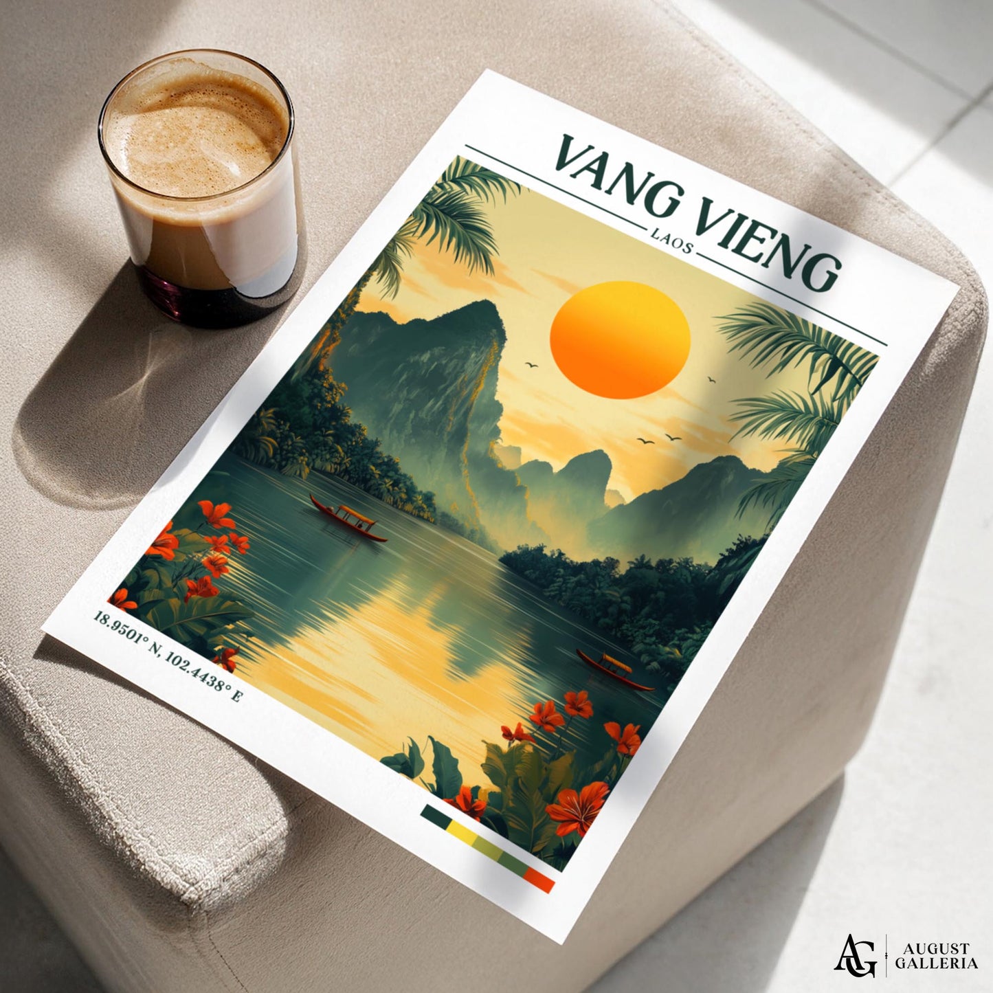 Vang Vieng Laos Retro Travel Print
