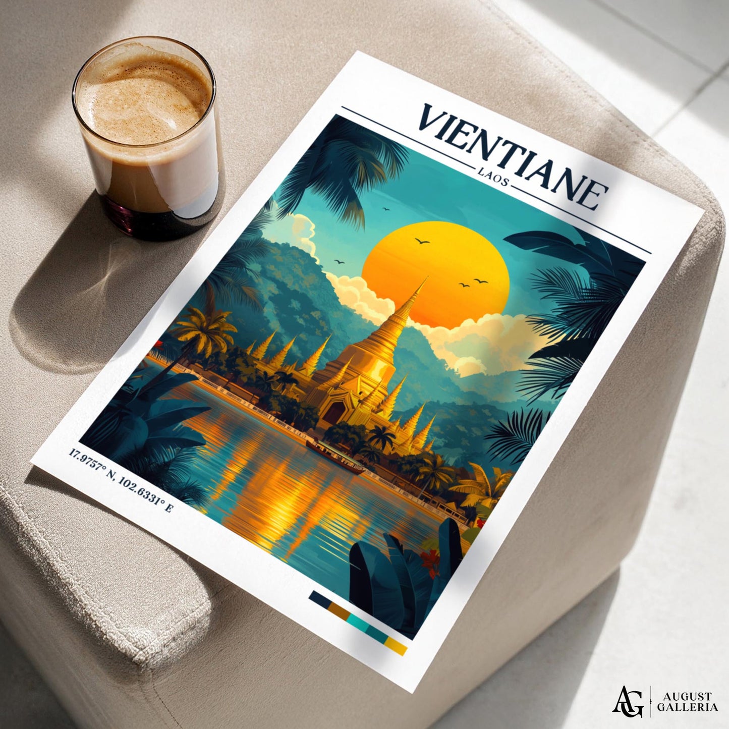 Vientiane Laos Retro Travel Print