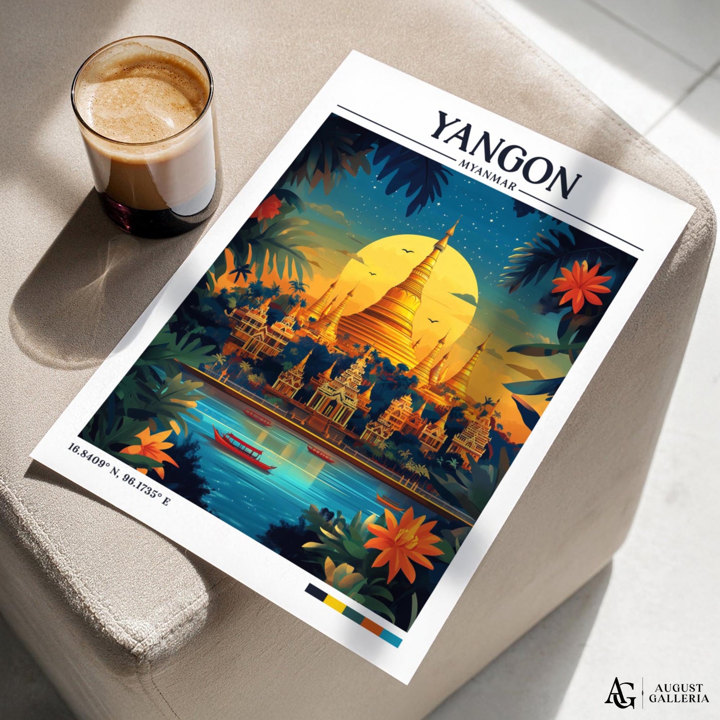 Yangon Myanmar Retro Travel Print