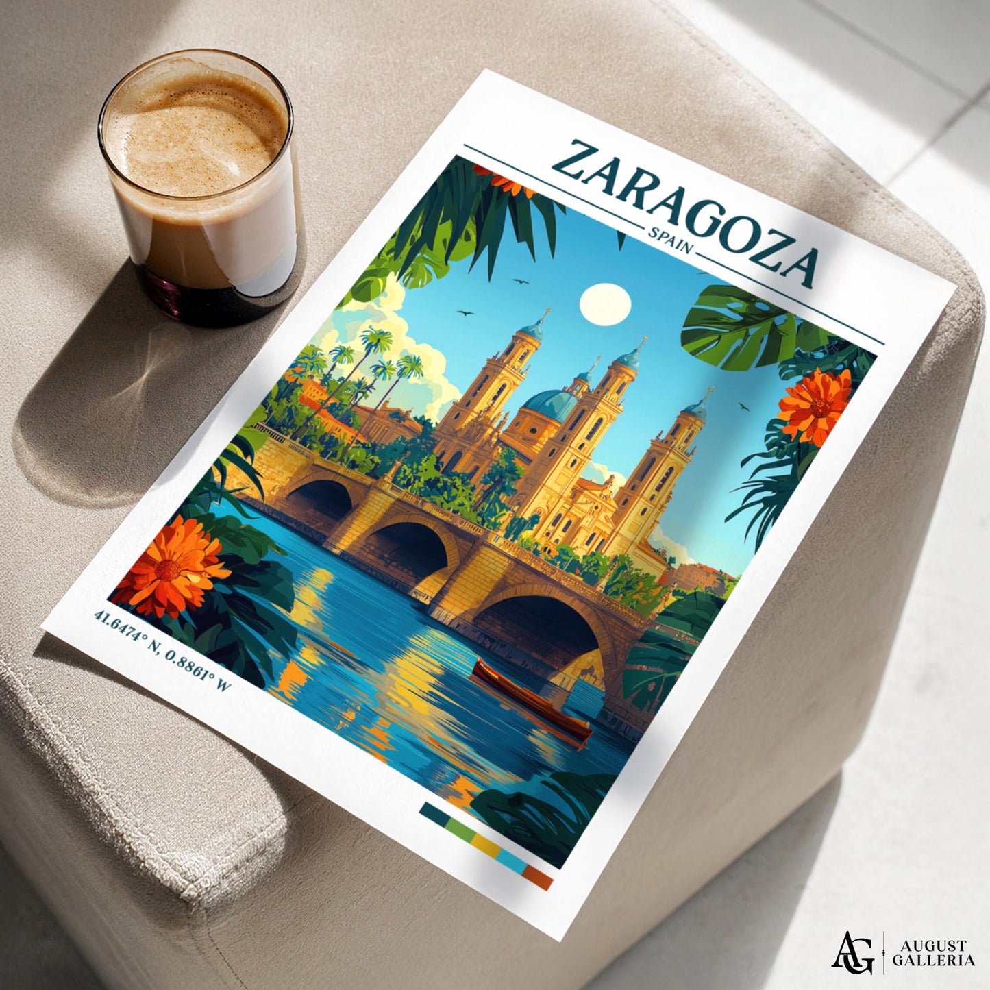 Zaragoza Spain Retro Travel Print