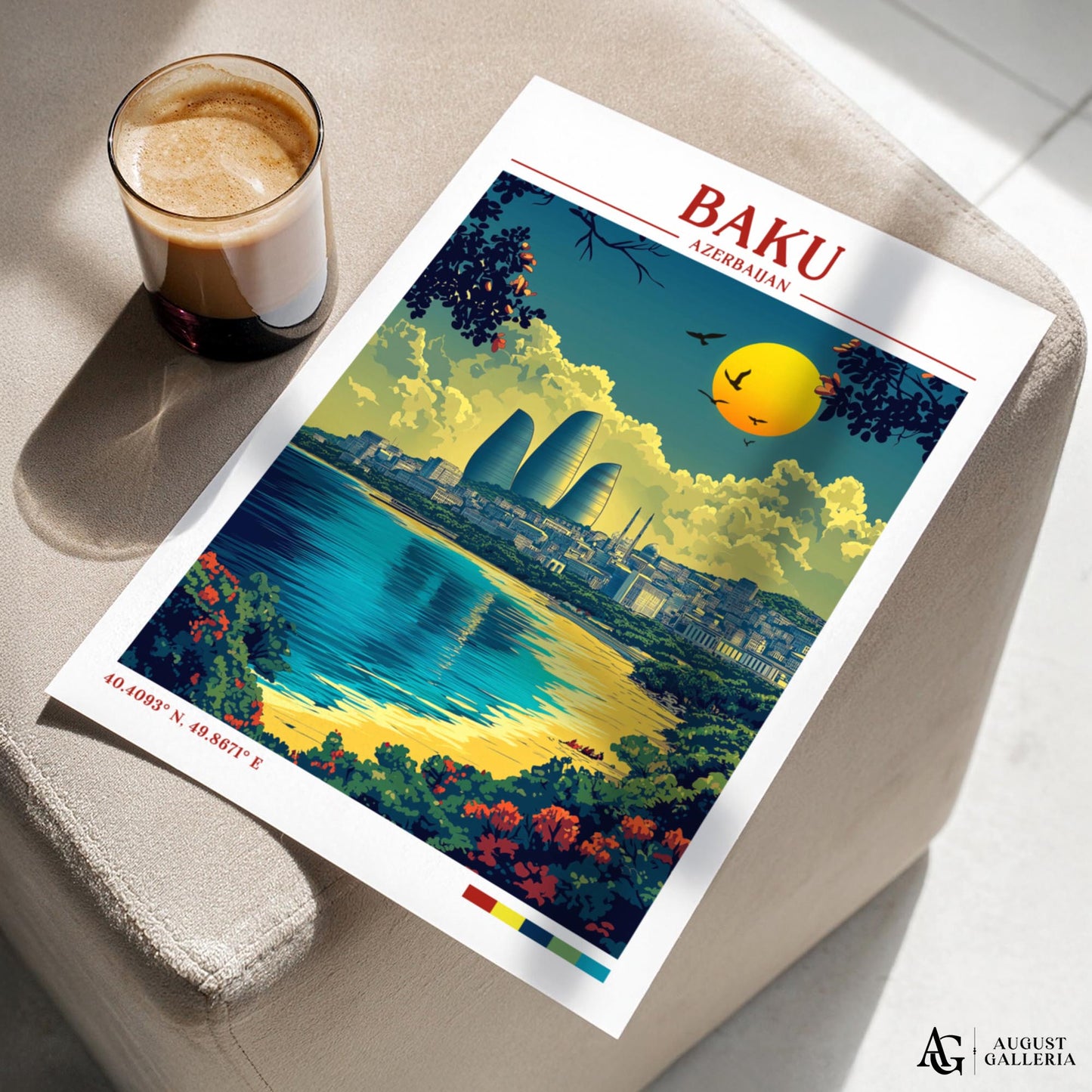 Baku Azerbaijan Retro Travel Print