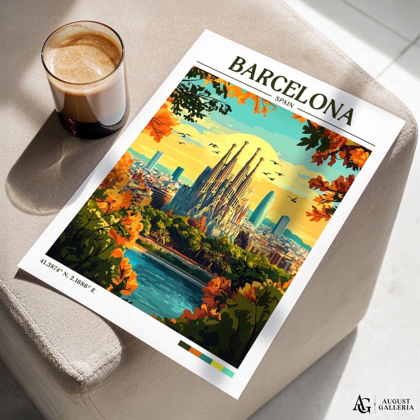 Barcelona Spain Retro Travel Print