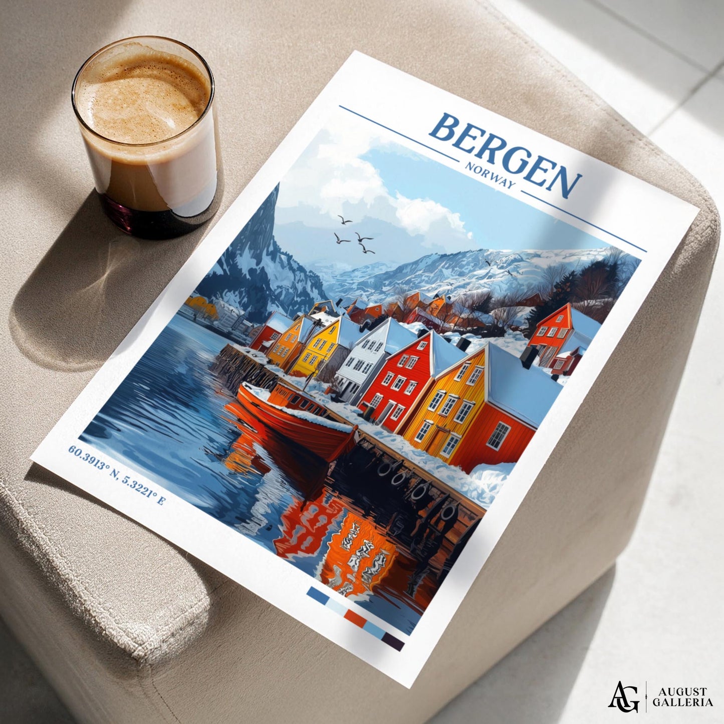 Bergen Norway Retro Travel Print